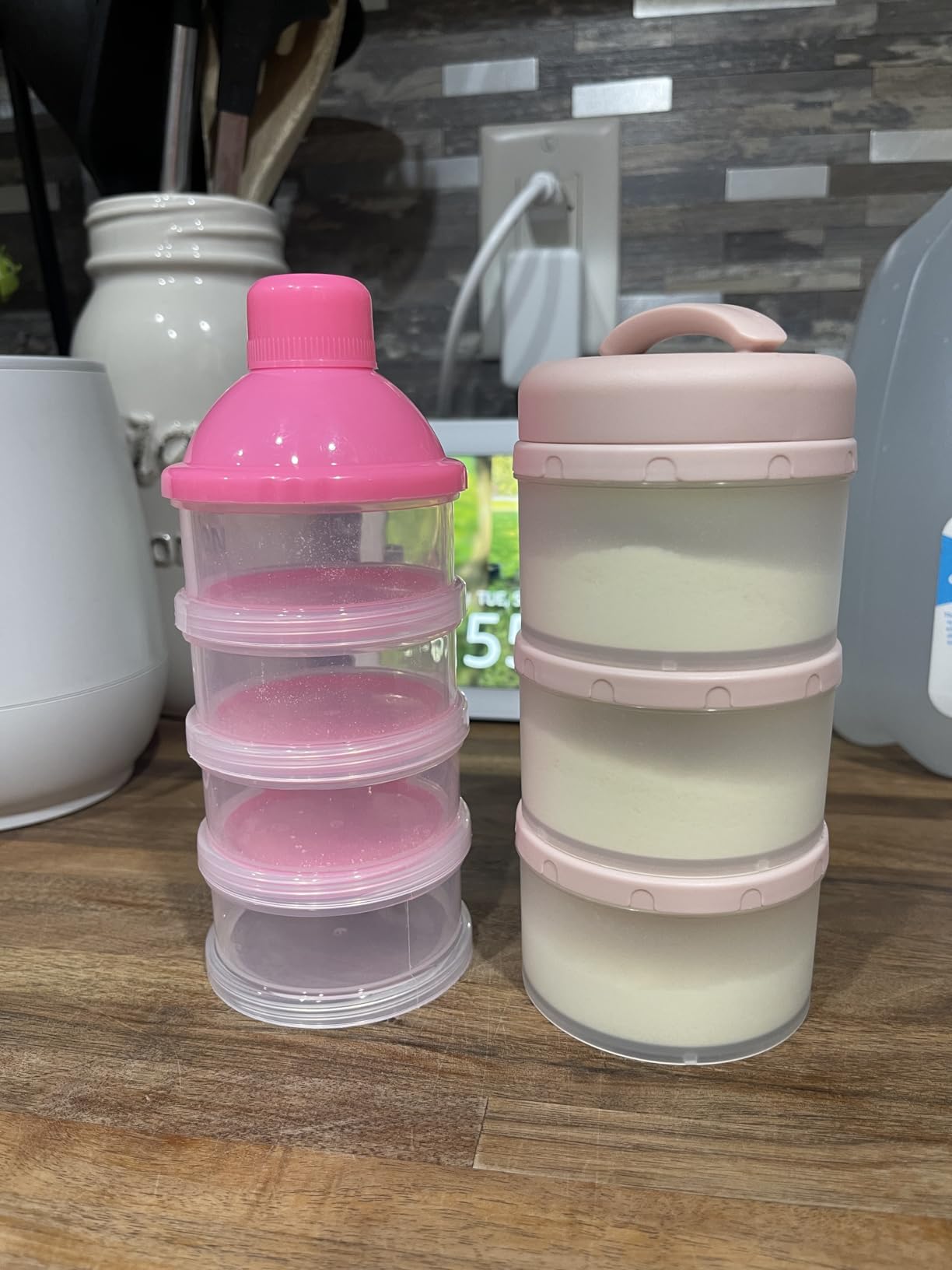 Termichy Stackable Formula Dispenser Portable: Milk Powder Container to go | Separated Compartments Premeasure Storage - Mess-Free Funnel Spout for No-Spill Pouring - for Home or Travel Use customer photo 1