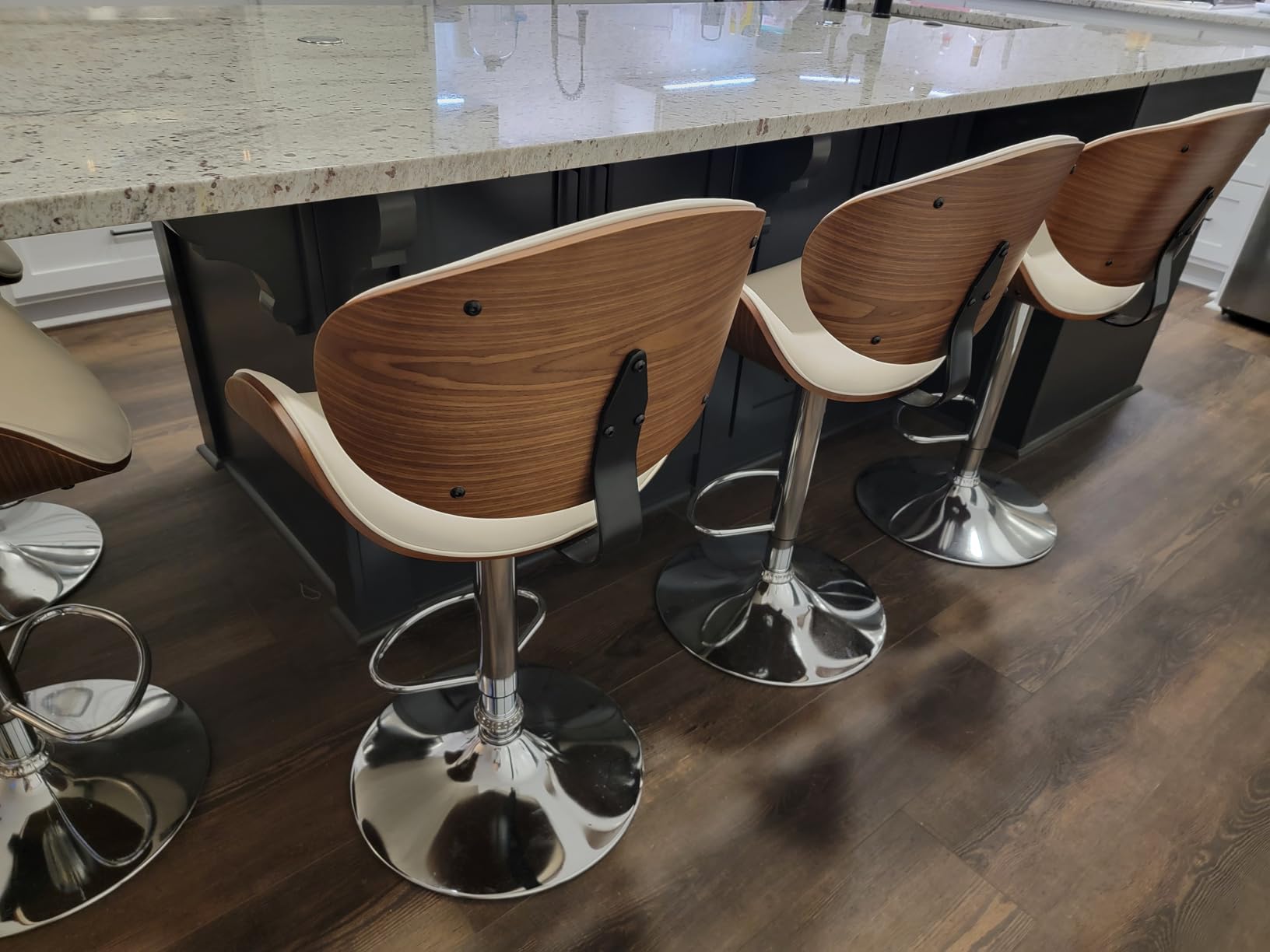 YaFiti Swivel Bar Stools Set of 2, Bar Stools for Kitchen Counter, Black | Modern PU Leather Upholstered Bar Chair with Back and Footrest, for Bar, Kitchen, Dining Room customer photo 1