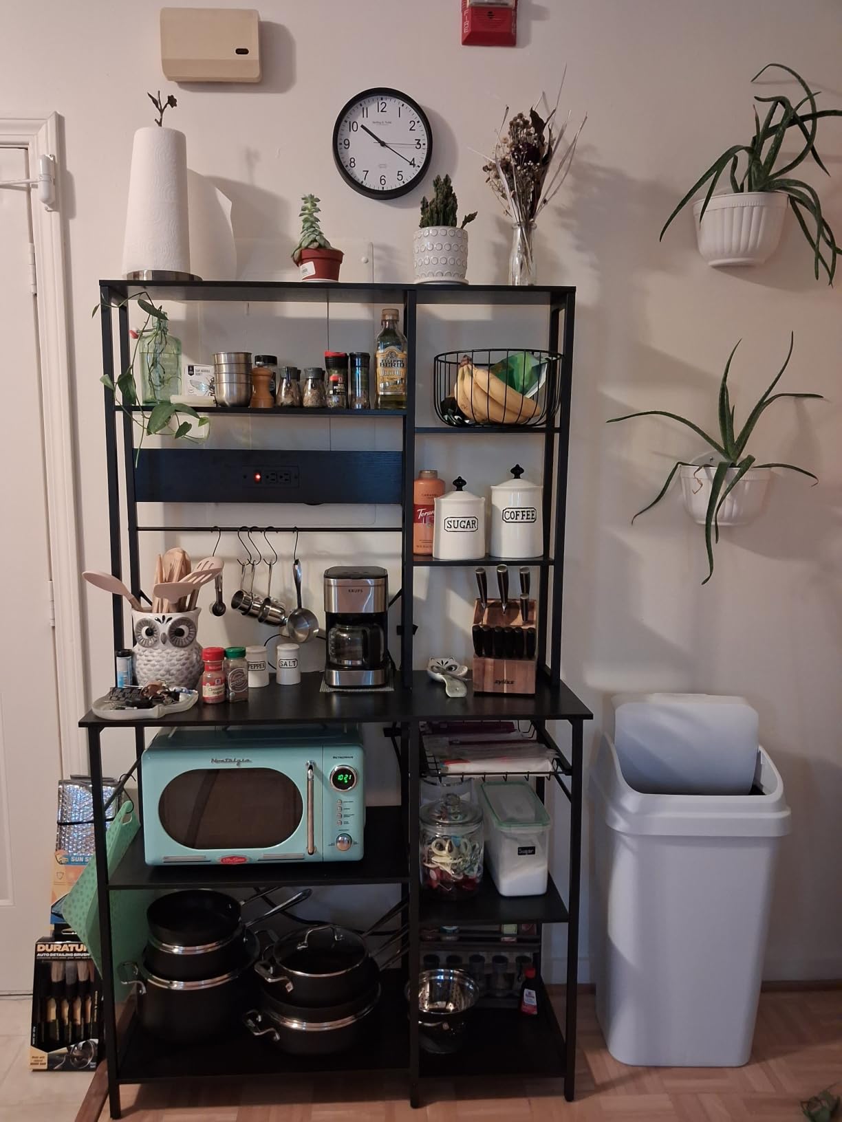 SUPERJARE Large Bakers Rack with Power Outlets, 39.6 Inches Microwave Stand | Coffee Bar with 6-Tier Storage, 12 S-Shaped Hooks, Kitchen Shelf with Wire Basket, Rustic Brown customer photo 1