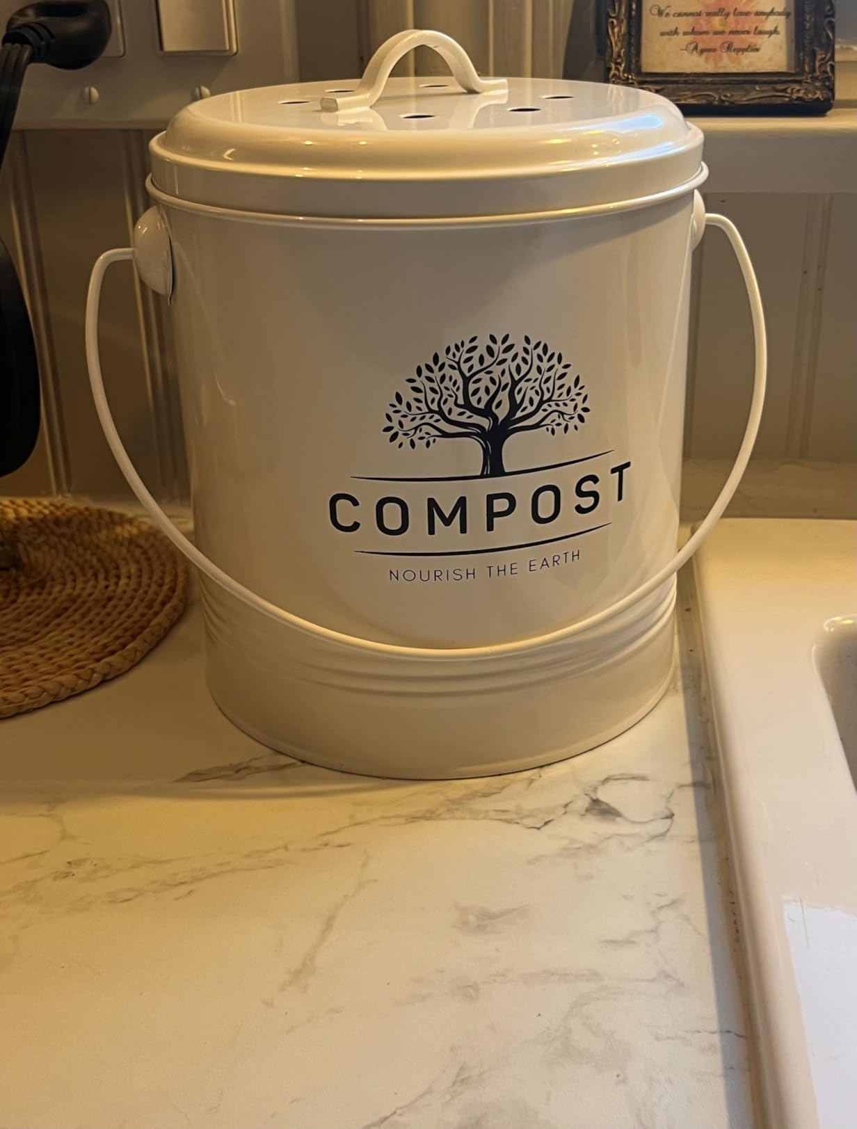 Perfnique 1.3 Gal Kitchen Compost Bin with Lid, Countertop Compost Caddy | Indoor compost bucket with inner bucket liner and carbon filter, compact food waste bin, farmhouse kitchen decor customer photo 2