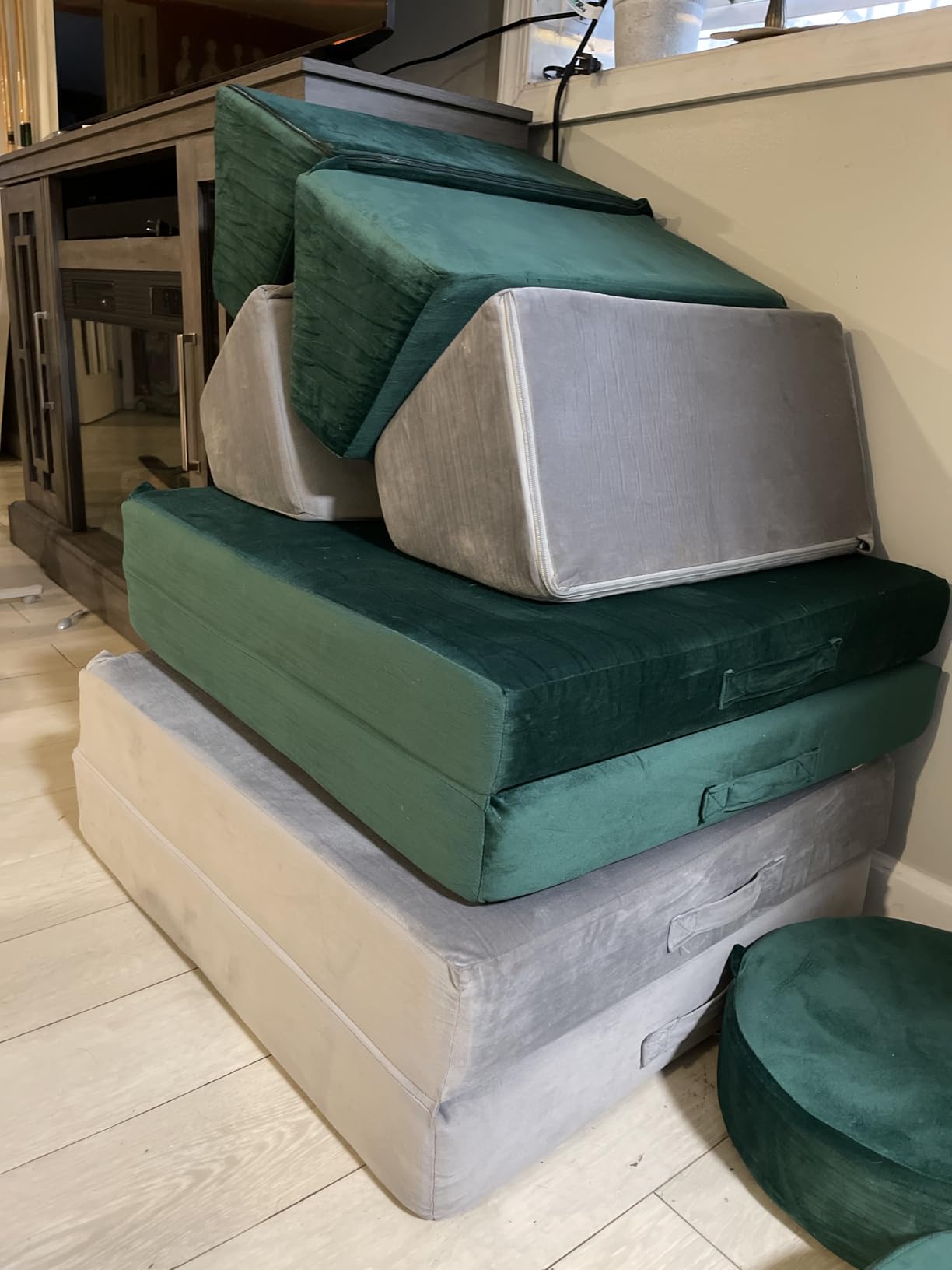 MeMoreCool Kids Couch, Light Grey Modular Foam Play Couch, Ages 3+ | Convertible foam sofa, light grey solid cover, 8 foldable modular pieces, machine-washable cover, kids playroom couch customer photo 1
