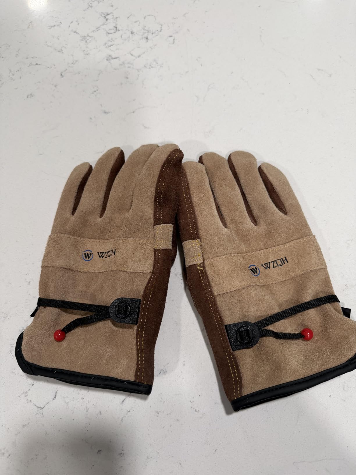 WZQH Leather Work Gloves for Men or Women, Gardening, Welding, Coffee-grey L | Glove for Tig, Mig, Construction, Chainsaw, Farm, Ranch, etc. Cowhide, Soft Lining, Utility, Firm Grip, Durable customer photo 1