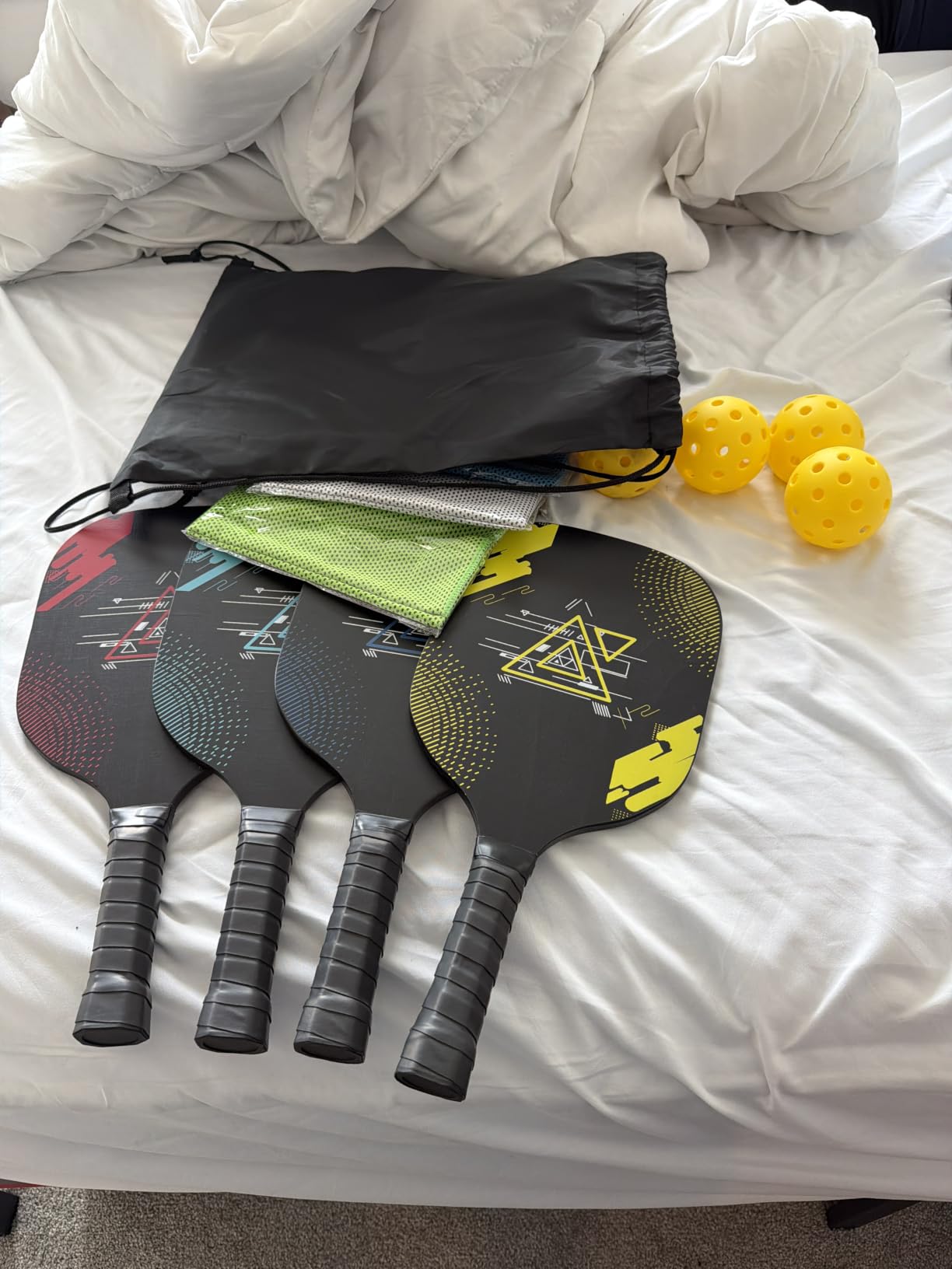 Pickleball Paddles Set of 4, Wood Pickleball Set with Comfort Grip | 4 Cooling Towels, 4 Pickleball Balls & Carry Bag. Cushion Grip Wood Paddle Set for Men, Women, Beginners & Family customer photo 1