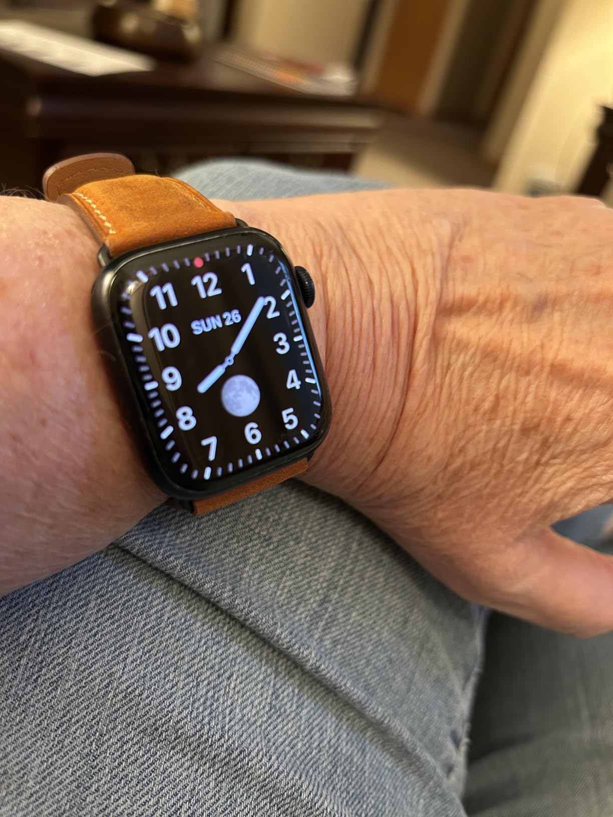 SUNFWR Leather Bands Compatible with Apple Watch Band 42mm(Series 3 2 1) 44mm 45mm 46mm 49mm for Men Women, Top Grain Genuine Leather Replacement Strap for iWatch Ultra 3 2 1, SE3 2 1, Series 11 10 9 8 7 6 5 4 3 2 1 customer photo 1