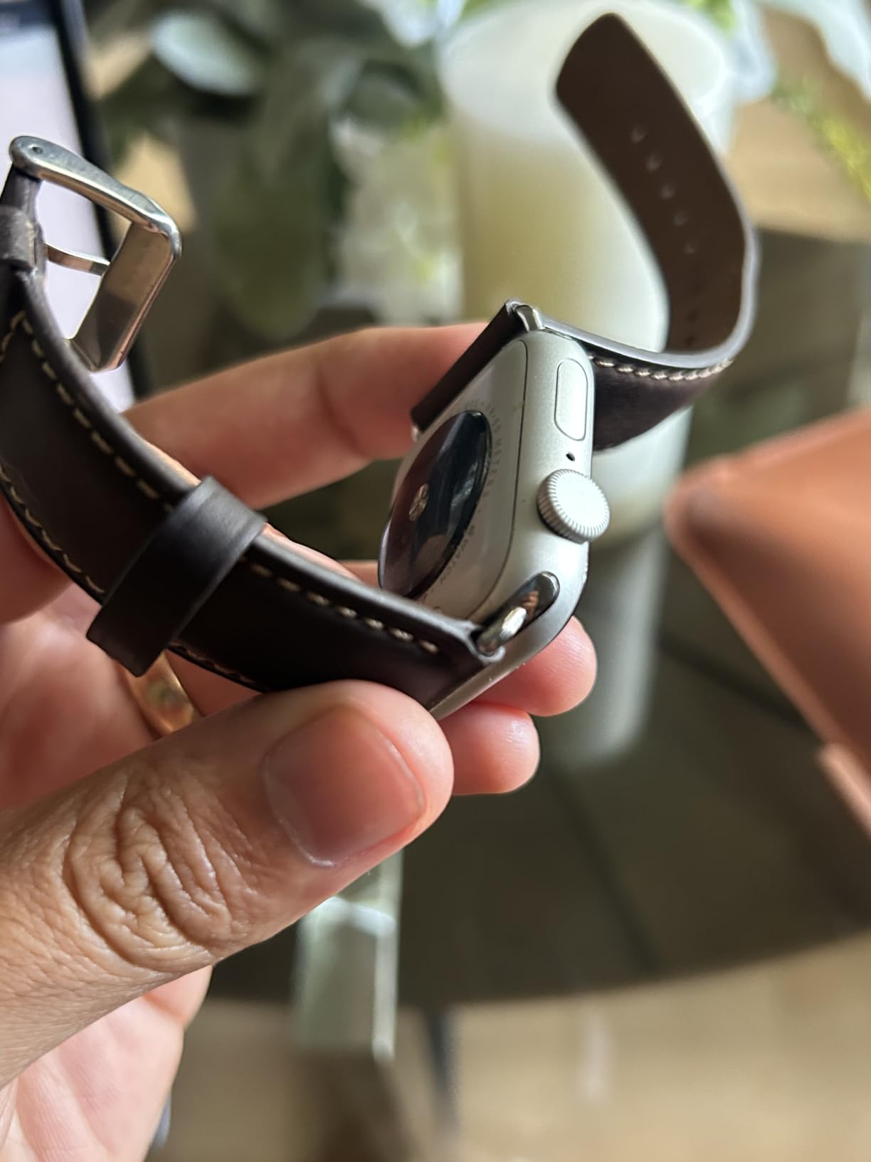 SUNFWR Leather Bands Compatible with Apple Watch Band 42mm(Series 3 2 1) 44mm 45mm 46mm 49mm for Men Women, Top Grain Genuine Leather Replacement Strap for iWatch Ultra 3 2 1, SE3 2 1, Series 11 10 9 8 7 6 5 4 3 2 1 customer photo 2