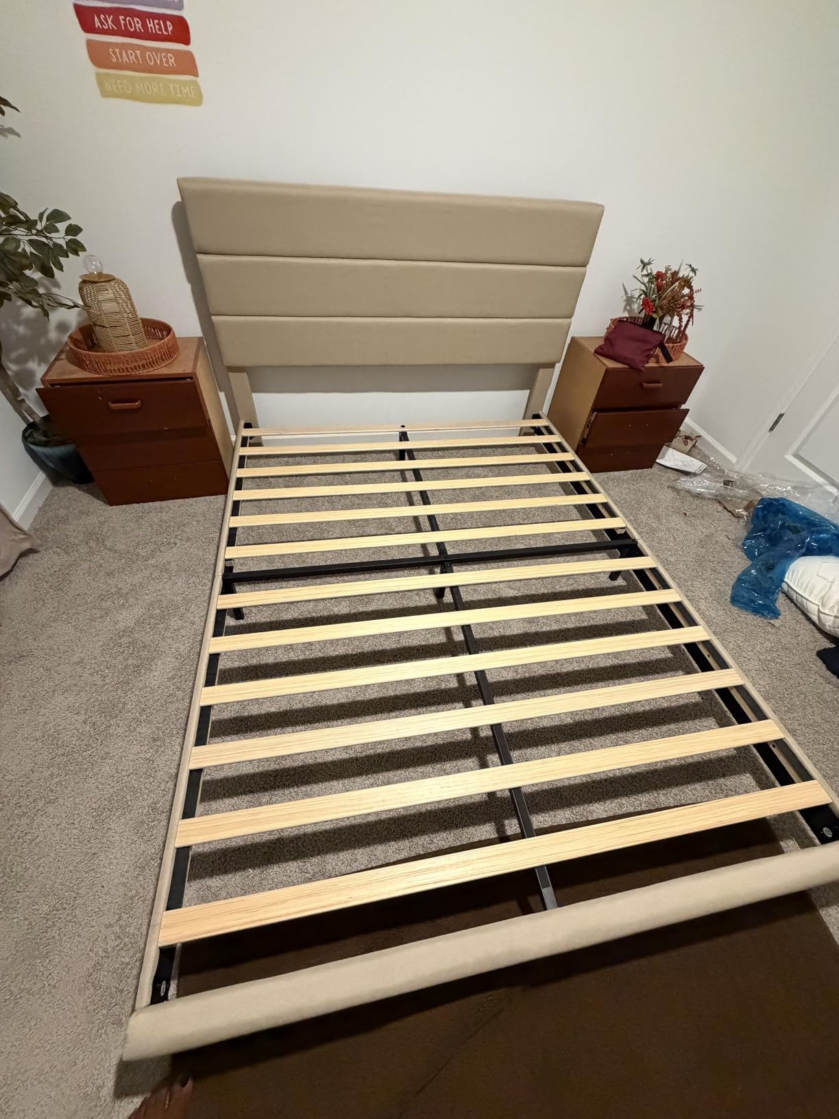Allewie Queen Size Platform Bed Frame with Fabric Upholstered Headboard | Wooden Slats Support, Fully Upholstered Mattress Foundation, No Box Spring Needed, Easy Assembly, Noise-Free, Beige customer photo 2