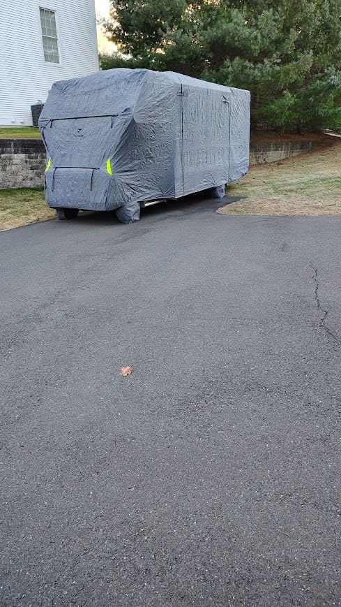 Fonzier 7 Layers Heavy Duty Class C RV Cover & 4 Tire Covers Fits 29-32FT | Class C RV Cover, Water & Windproof Anti-UV Rip-Stop Motorhome Cover with 2 Straps, 6 Gutter Covers & 4 Tire Covers customer photo 1