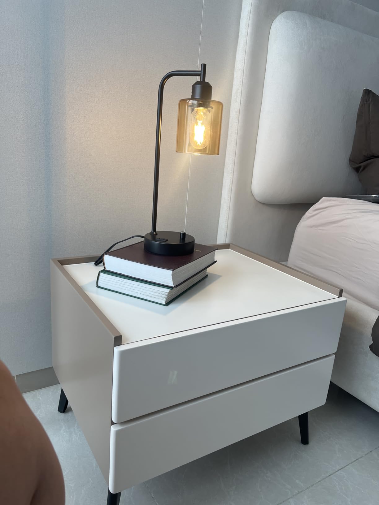 Industrial Bedside Lamps Set of 2, Fully Dimmable Desk Lamps for Bedroom | Glass Shade, USB C+A Charging Port & Outlet, Black Nightstand Table Lamps for Living Room, Office, Reading, Vintage customer photo 2