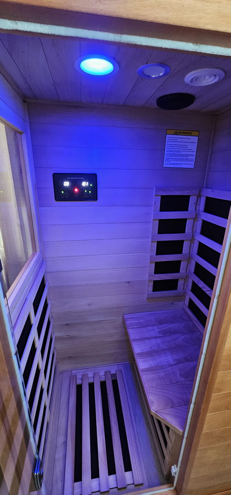 OUTEXER Far Infrared Sauna Home Sauna Spa Room Canadian Hemlock Wood 1200W | Indoor Saunas Low EMF 110V with 7 Color Light and Tempered Glass Door, Room: 35.2*27.6*61.6Inch customer photo 1