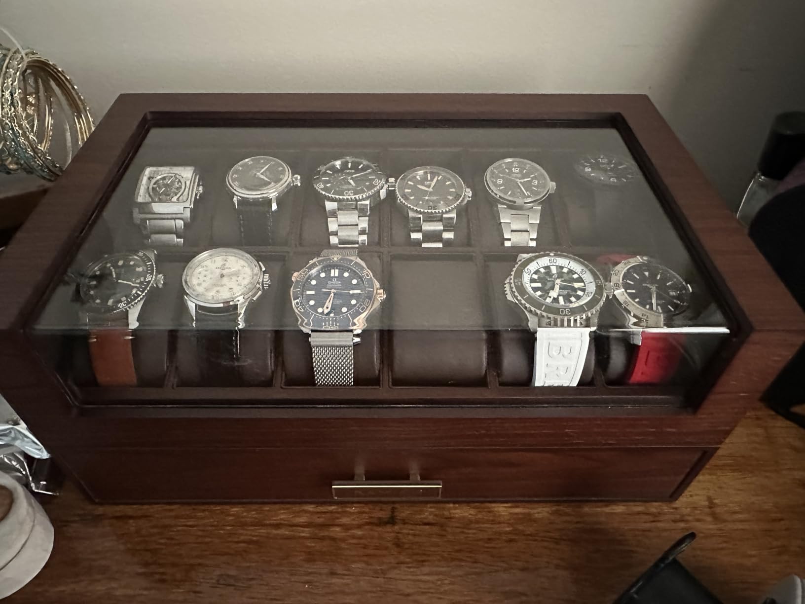 KAMIER High End Watch Box for Men, 12 Slot Wooden Watch Case With Drawer | Watch Display Box with Lid, 2-Layer Watch Holder for Jewelry and Watch Storage for Men Women , Ideal for Gift (With Gift Box) customer photo 1