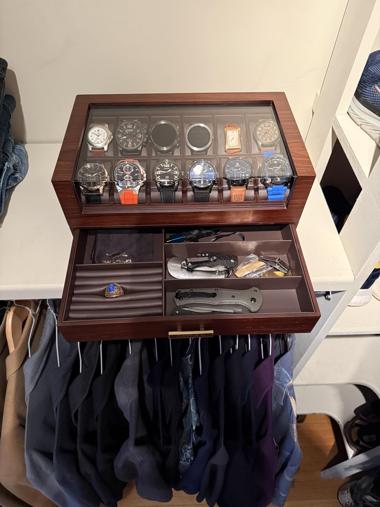 KAMIER High End Watch Box for Men, 12 Slot Wooden Watch Case With Drawer | Watch Display Box with Lid, 2-Layer Watch Holder for Jewelry and Watch Storage for Men Women , Ideal for Gift (With Gift Box) customer photo 2