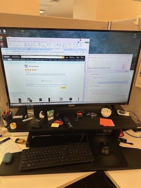 VIVO Black 36 inch Electric Desk Converter, DESK-VE36B | Height Adjustable, Stand Up Desk Riser, Wide Keyboard Tray, Dual Monitor and Laptop Workstation customer photo 2