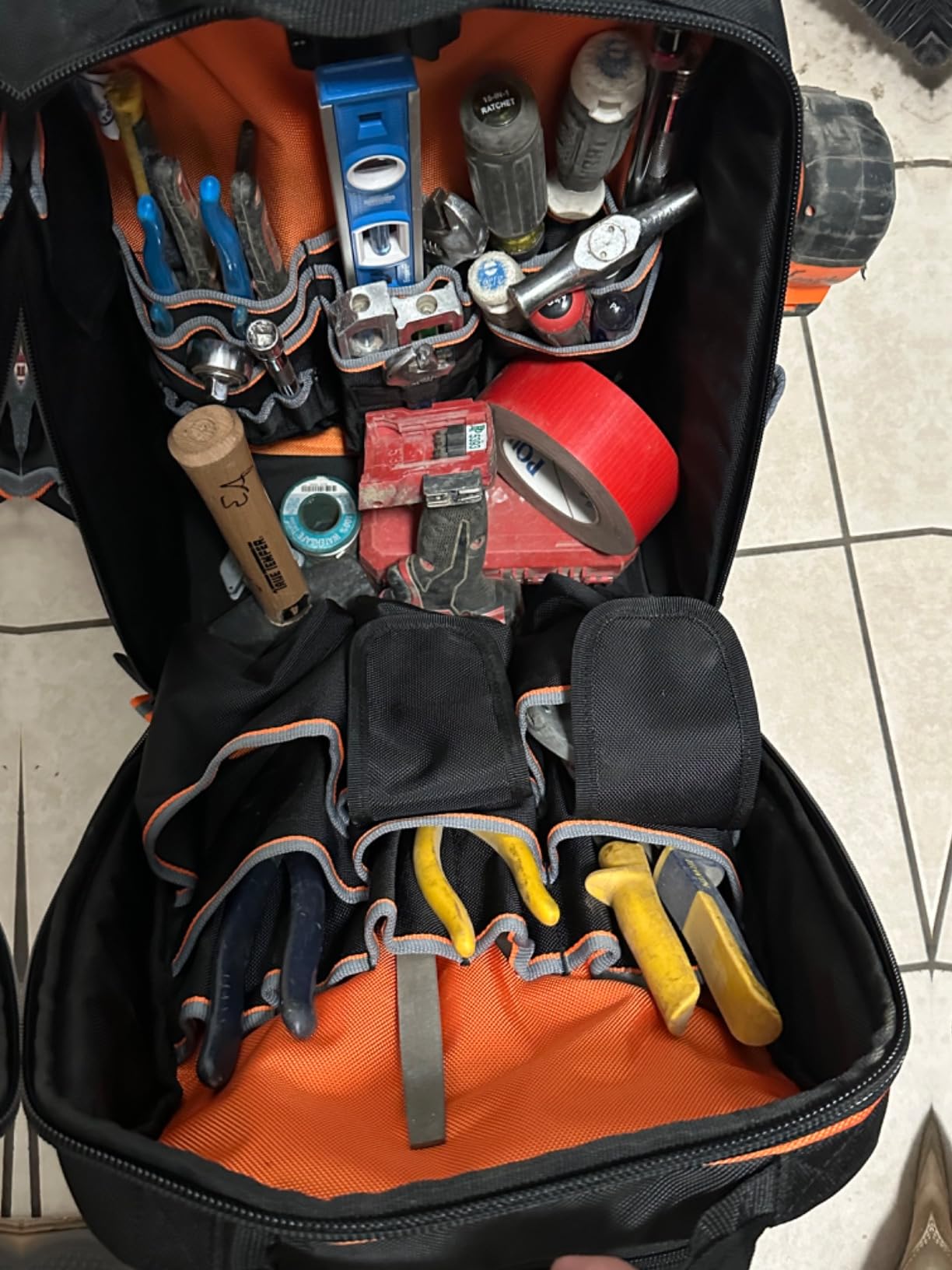 Klein Tools 62800BP Backpack Tool Bag, Tradesman Pro Extra-Large 40-Pocket Electrician Jobsite Backpack with Molded Bottom, Charging Port customer photo 2