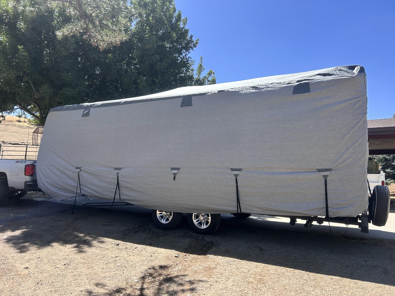 Mofeez Travel Trailer RV Cover 7 Layers for 24'-27' Camper Cover RV Covers | Extra-Thick Windproof Waterproof Rip-Stop Camper Covers with Adhesive Repair Patches, 2Pcs Extra Straps & 4 Tire Covers customer photo 1