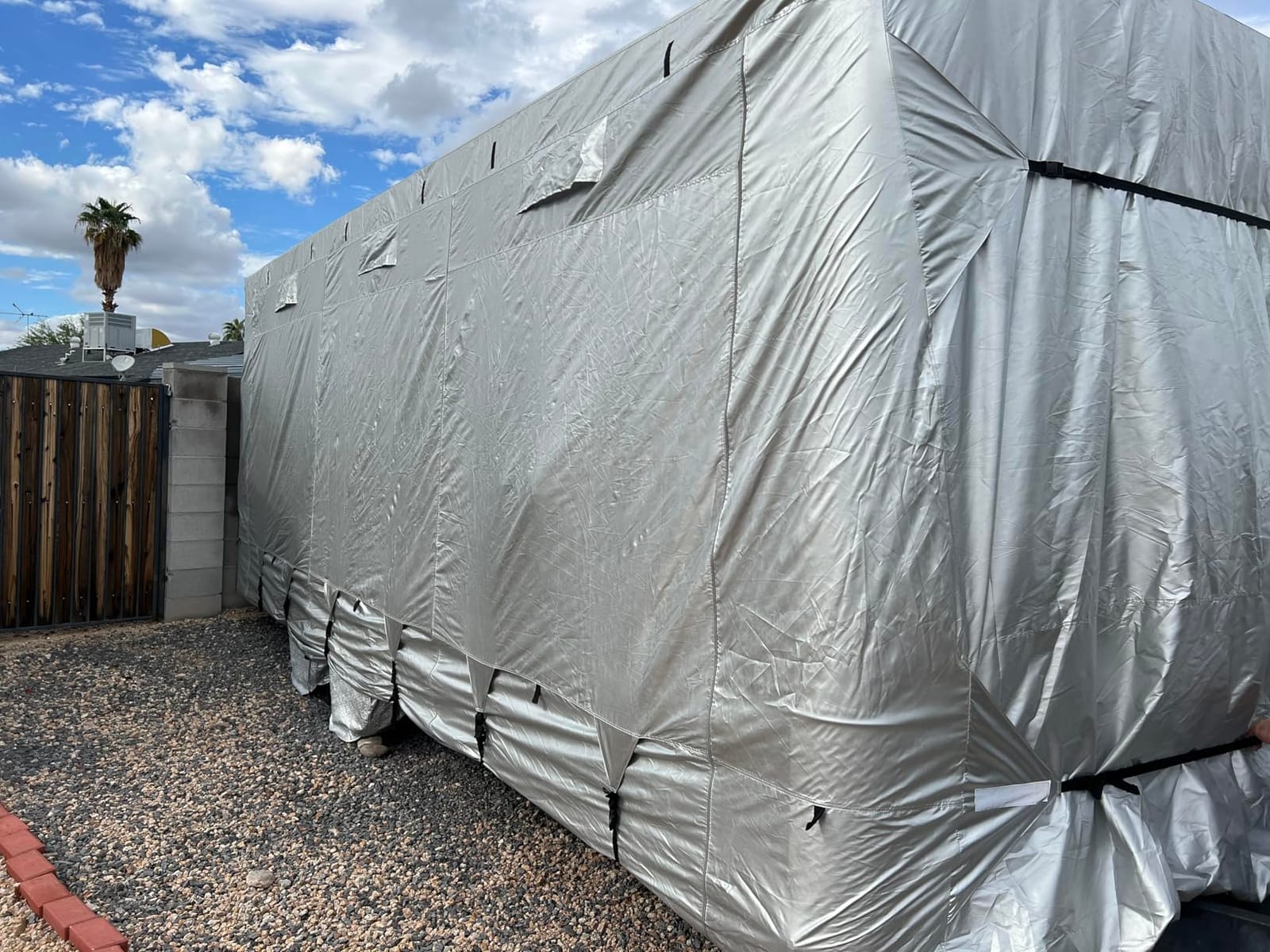 Mofeez Travel Trailer RV Cover 7 Layers for 24'-27' Camper Cover RV Covers | Extra-Thick Windproof Waterproof Rip-Stop Camper Covers with Adhesive Repair Patches, 2Pcs Extra Straps & 4 Tire Covers customer photo 2