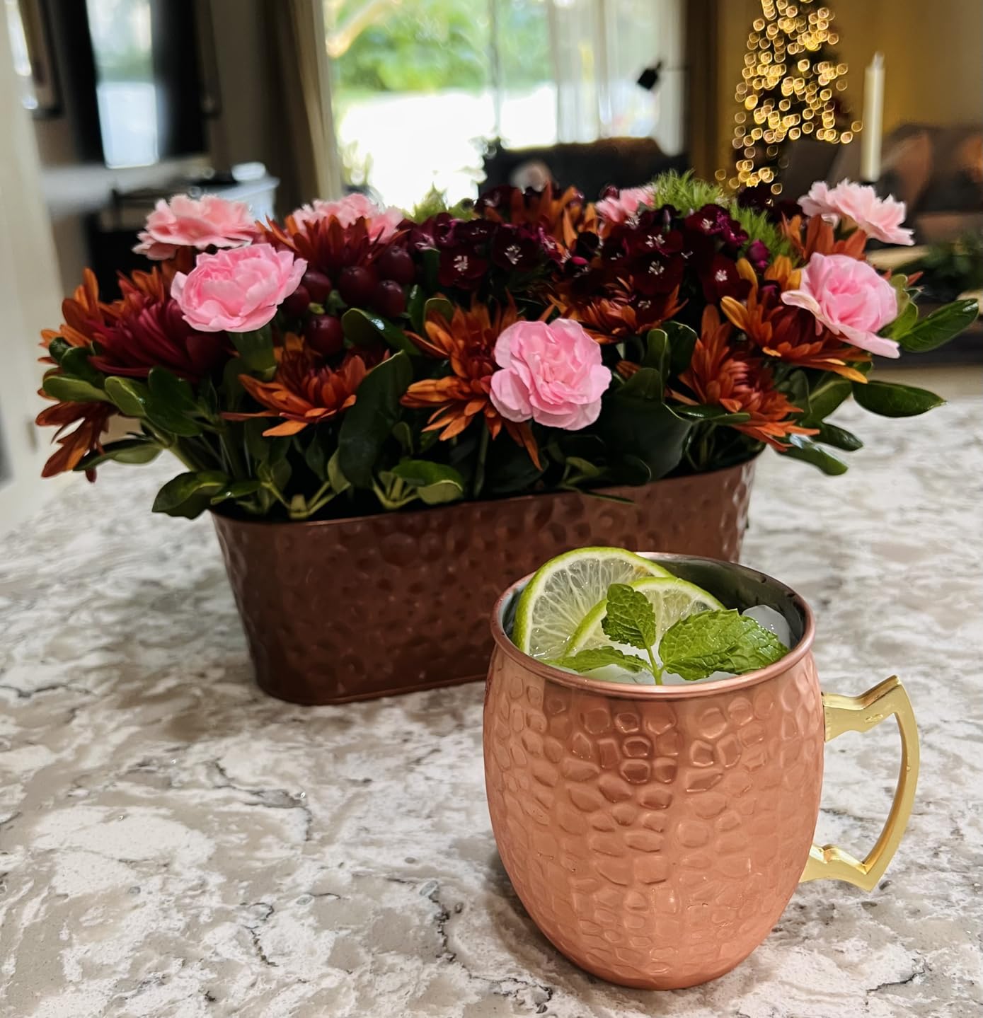 Amrules 4 Pcs 16oz Moscow Mule Mugs Hammered with Angled Handle, Copper | 304 Stainless Steel Lining, Delicate Hammered Finish, Firm Handle, for Cold Drinks, Cocktails, Wine, Beer, Bars & Parties customer photo 2