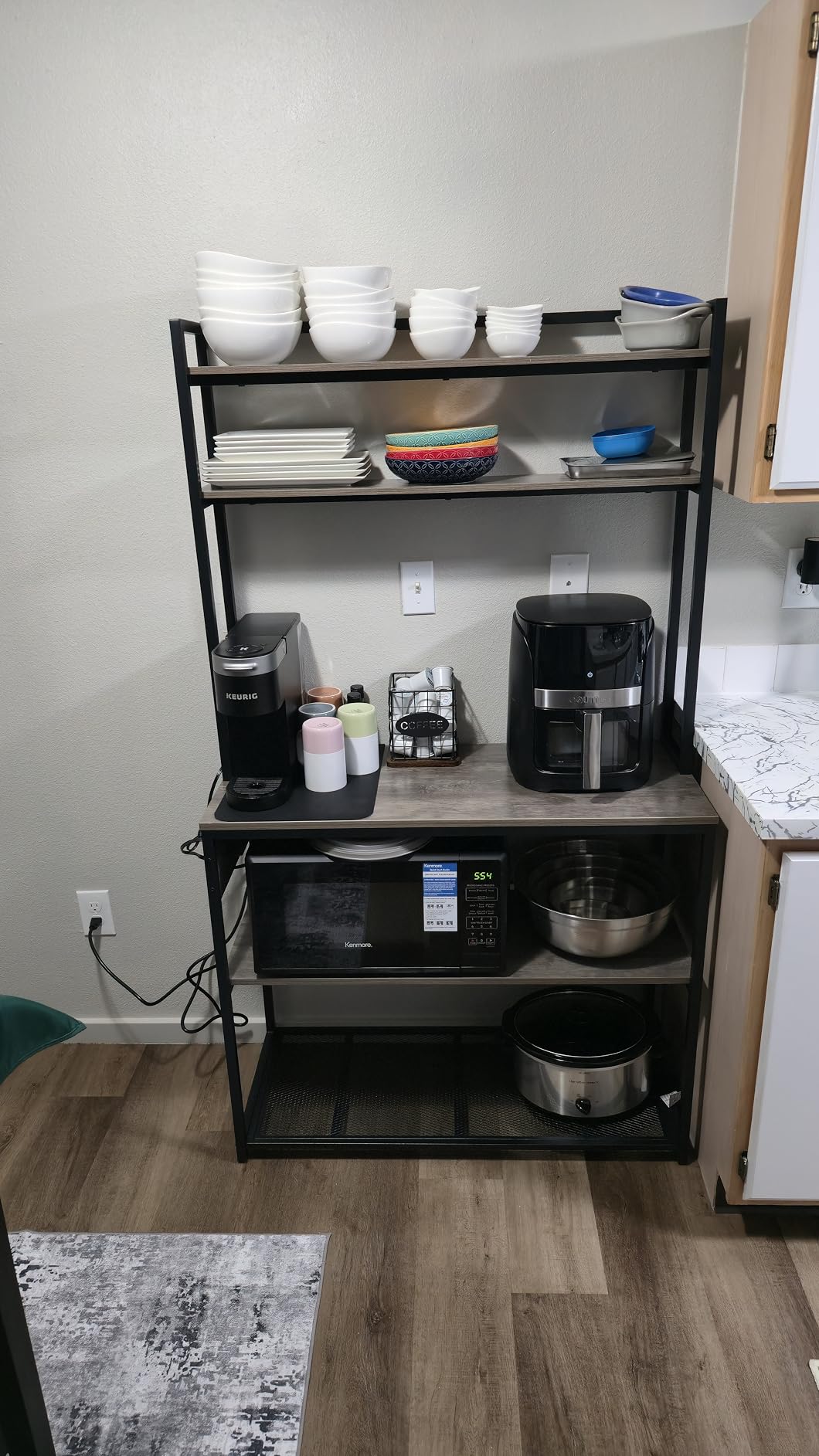 Denkee Large Bakers Rack with Power Outlets, 38 Inch Microwave Stand with Storage, 5-Tier Coffee Bar Stand, Industrial Kitchen Shelf Rack, Rustic Brown customer photo 2