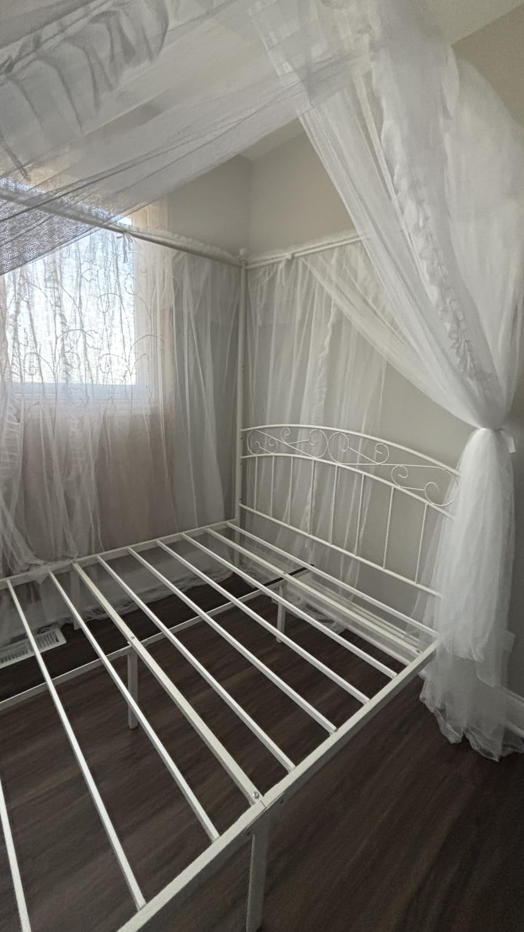Queen Size Canopy Bed Frame Four-Poster Metal Platform Bed with Headboard and Footboard Sturdy Heavy Duty Steel Slat Support No Box Spring Needed Black customer photo 2