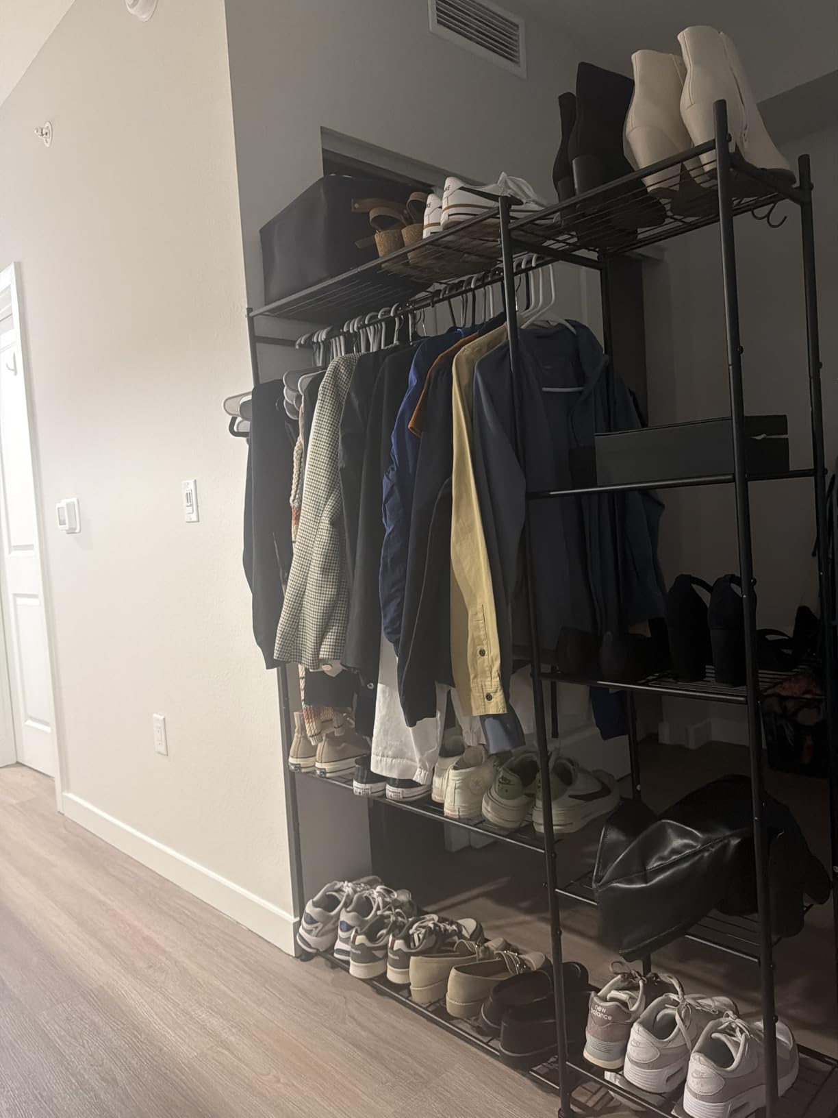 HOMIDEC Wardrobe Closet, Portable Clothes Rack with 4 Tiers Shelves | Freestanding Closet Organizers and Storage System with Hanging Rod, Steel Clothing Rack Suitable for Cloakrooms, Bedrooms. Black customer photo 1