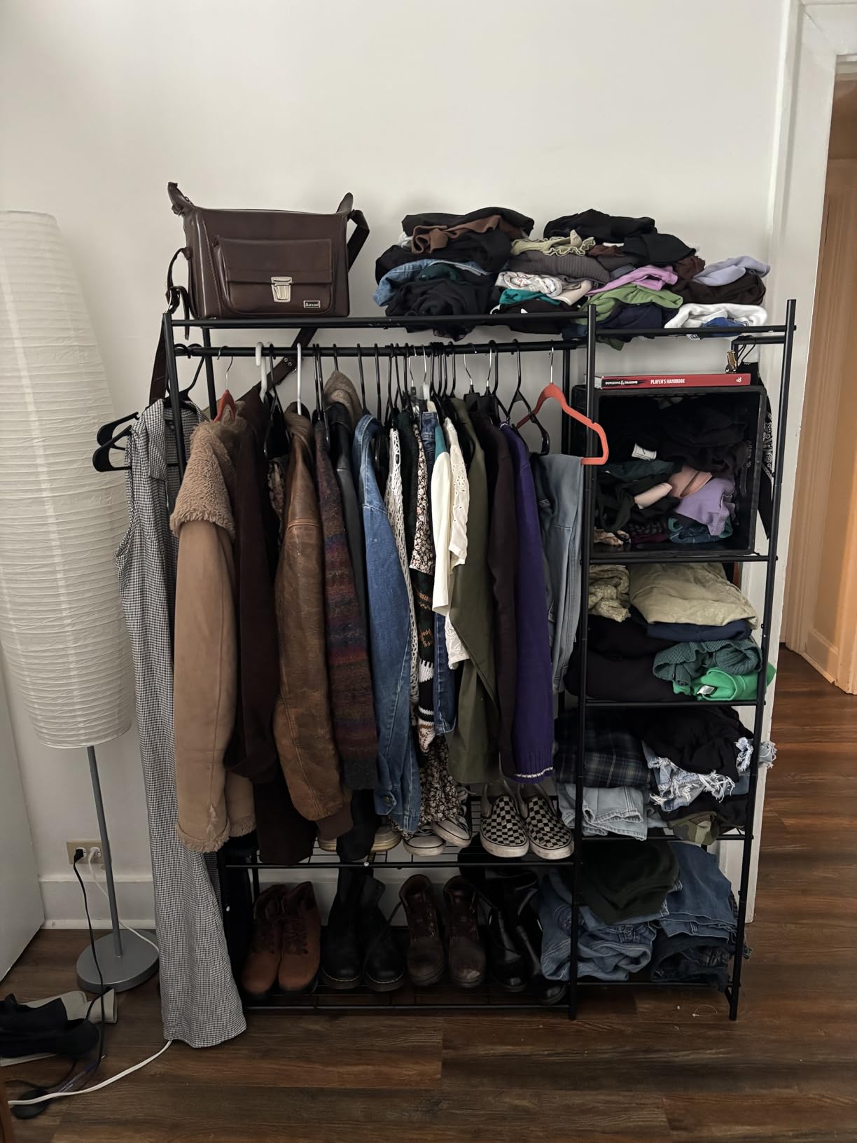 HOMIDEC Wardrobe Closet, Portable Clothes Rack with 4 Tiers Shelves | Freestanding Closet Organizers and Storage System with Hanging Rod, Steel Clothing Rack Suitable for Cloakrooms, Bedrooms. Black customer photo 2