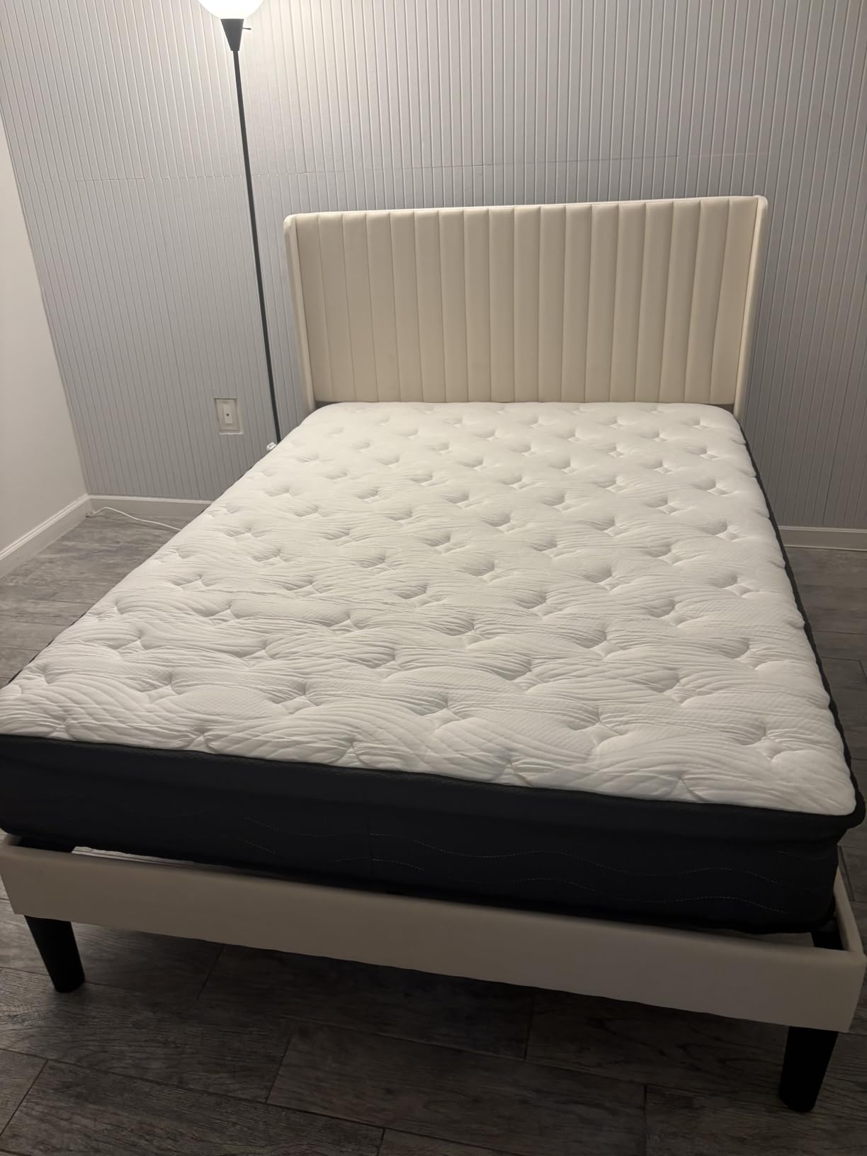SHA CERLIN Full Size Velvet Bed Frame, Tufted Wingback Headboard, White | 47'' Modern Vertical Channel Headboard, Upholstered Platform Bed, Wood Slats, No Box Spring Needed, Easy Assembly, Noise Free customer photo 1