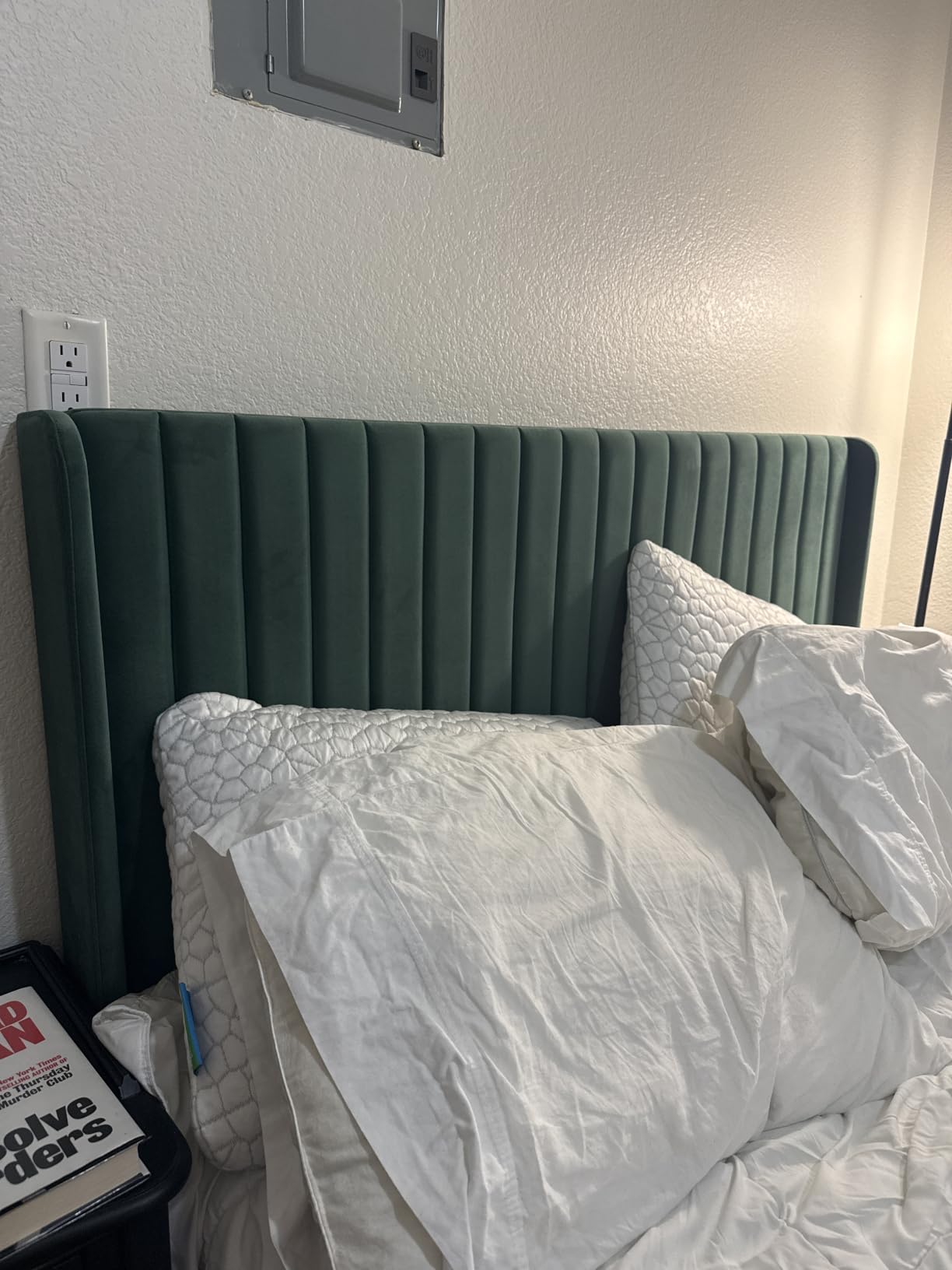 SHA CERLIN Full Size Velvet Bed Frame, Tufted Wingback Headboard, White | 47'' Modern Vertical Channel Headboard, Upholstered Platform Bed, Wood Slats, No Box Spring Needed, Easy Assembly, Noise Free customer photo 2