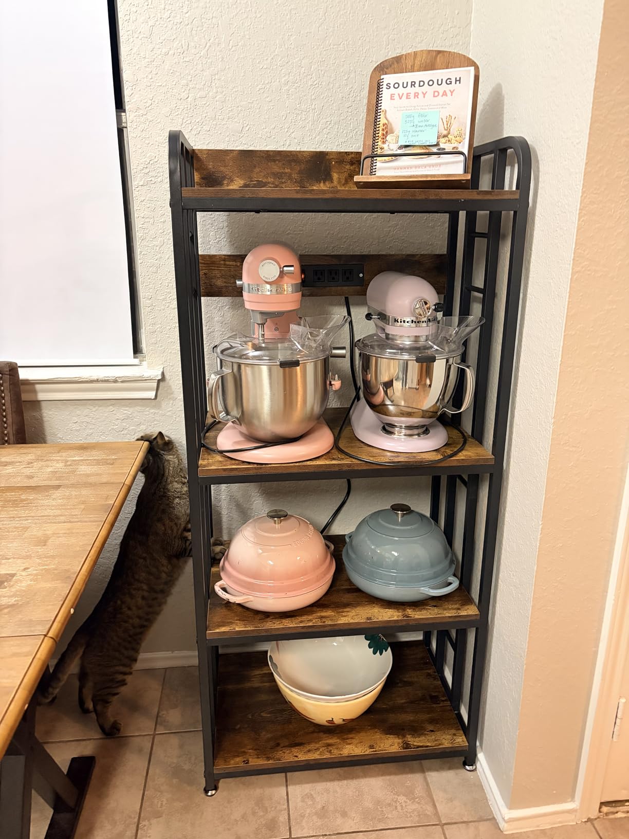 SIREDEEP Bakers Rack with Power Outlet, 4-Tier Kitchen Baker's Rack, Microwave Stand with Storage Suitable for Kitchen, Living Room, Dining Room, Coffee Bar (Rustic Brown) customer photo 1