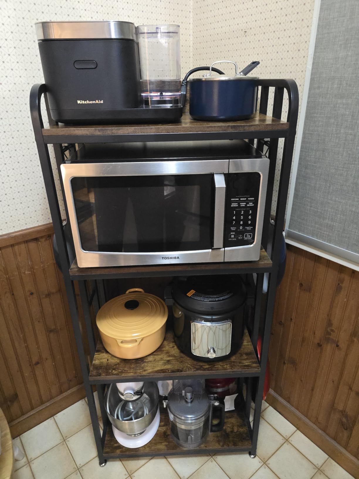 SIREDEEP Bakers Rack with Power Outlet, 4-Tier Kitchen Baker's Rack, Microwave Stand with Storage Suitable for Kitchen, Living Room, Dining Room, Coffee Bar (Rustic Brown) customer photo 2