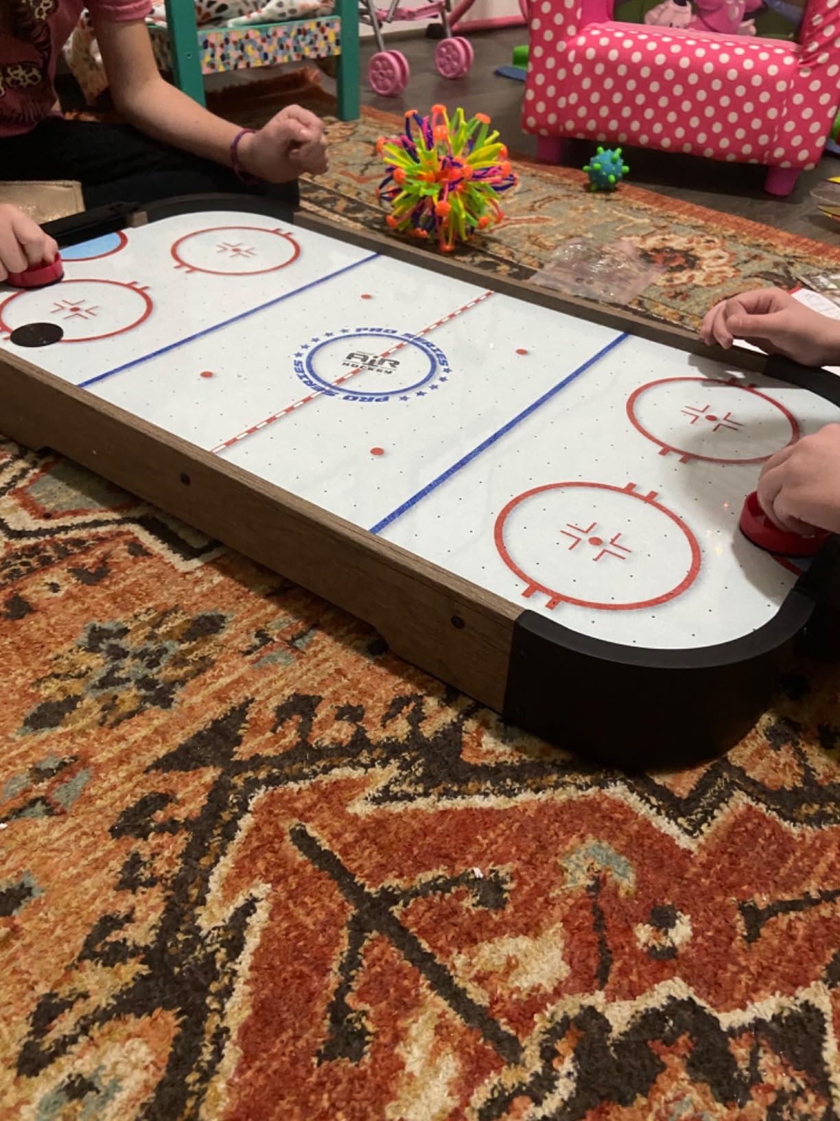GoSports 30 Inch Table Top Air Hockey Game for Kids - Portable, Battery Operated Game Table - Oak customer photo 1