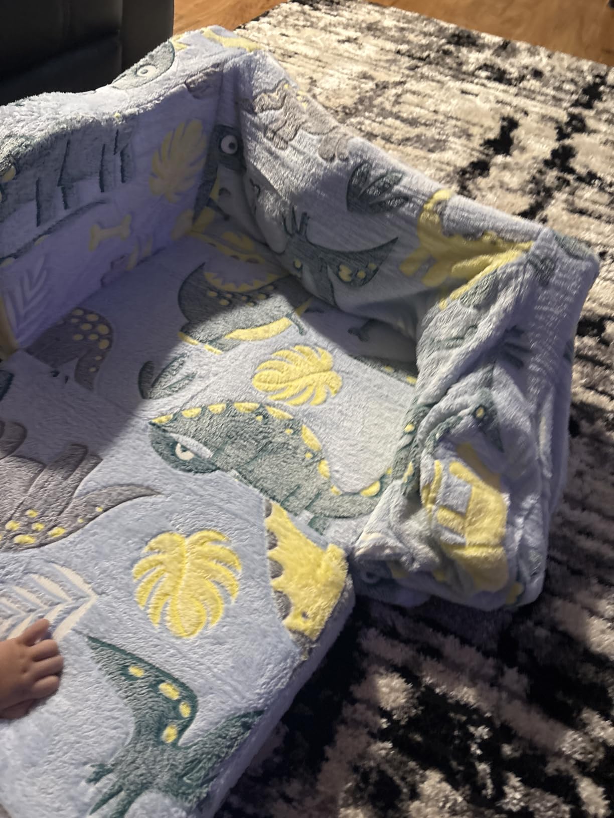 MeMoreCool Glow in the Dark Dinosaur Toddler & Kids Couch, Fold Out Sofa | Toddler and Kids Fold Out Couch, Machine-Washable Cover, No Assembly Required, Comfy Foam, Glows After Charging customer photo 1