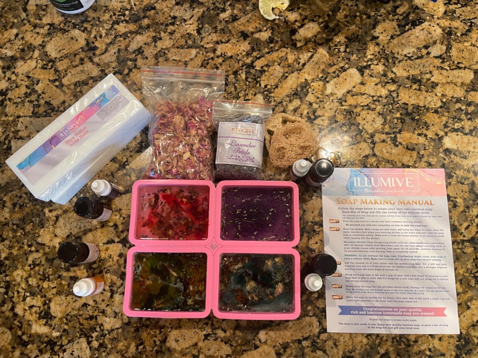 Illumive Soap Making Kit - Glycerin & Shea Butter Soap Base, Soap Molds, Dried Flowers, Fragrances, Dye - DIY Craft Kit for Adults & Kids customer photo 1