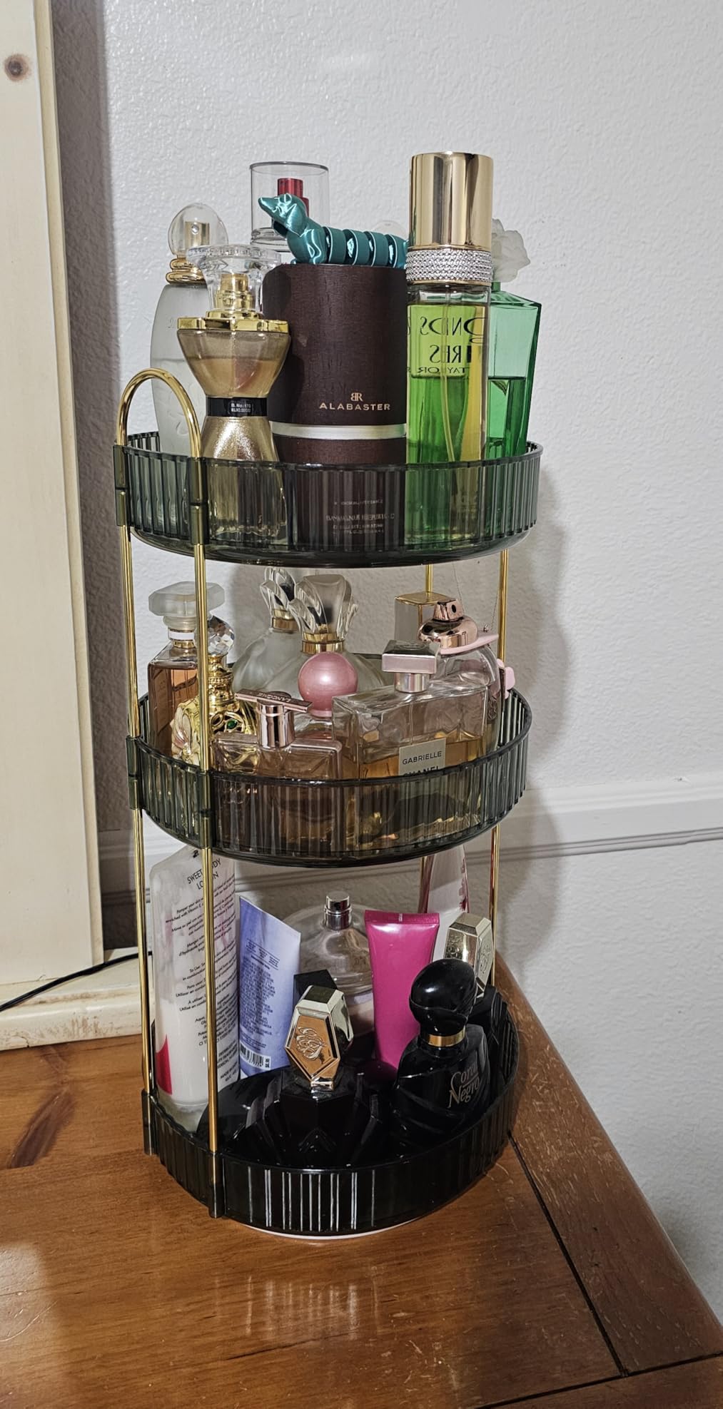 MOKANI 360 Rotating Makeup Organizer for Vanity, 3 Tier Perfume Organizer | Adjustable Multi-Function Spinning Cosmetics Skincare Storage customer photo 2