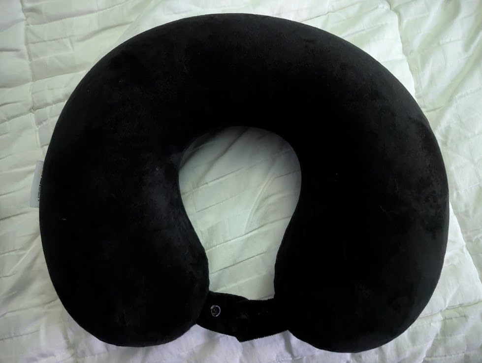 SAIREIDER Travel Pillow 100% Pure Memory Foam Travel Neck Pillow, Airplane Pillow for Traveling, Car, Home, Office, Washable Cover (Black) customer photo 2