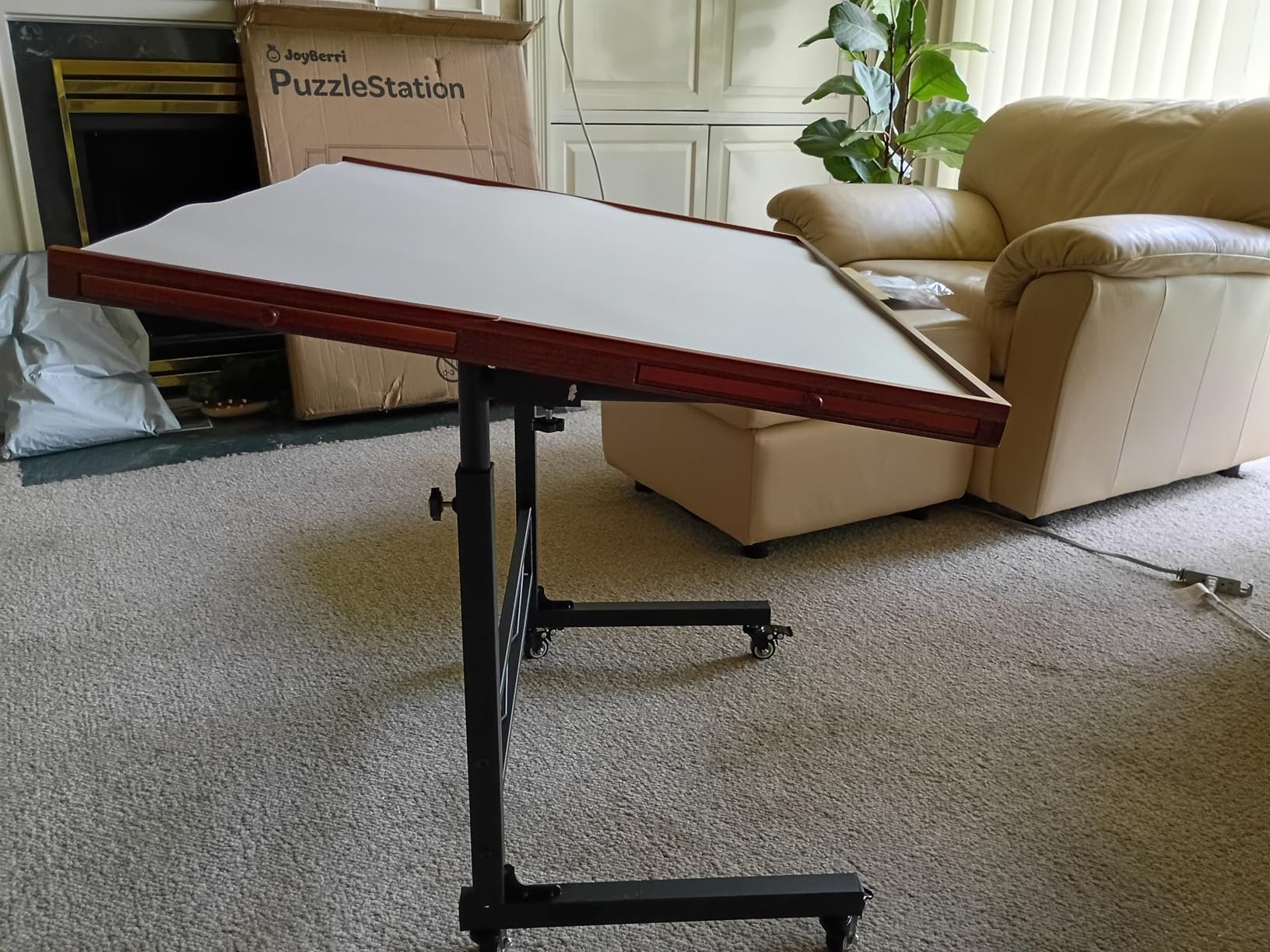 JoyBerri Jigsaw Puzzle Table with Drawers - Adjustable Height, All Ages | Portable puzzle station, for 1500 piece, 9 height levels, locking wheels, cover & bonus puzzle included customer photo 2