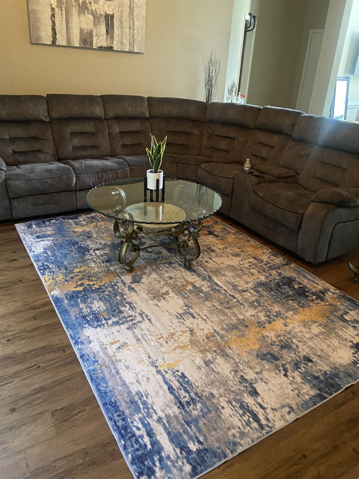RELEANY Washable 5'x7' Abstract Area Rug for Living Room Blue Gray | Carpet for Bedroom, Kitchen, Office, Hallway and Entryway, Printed Pattern, Non-Slip, Soft, Stain-Resistant, Easy to Clean customer photo 1