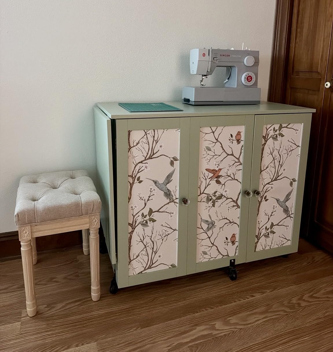 Best Choice Products Large Folding Sewing Table, Multipurpose Portable Craft Station & Side Desk w/Compact Design, Caster Wheels, Storage Shelves, 2 Storage Trays, Magnetic Doors - Light Green customer photo 2