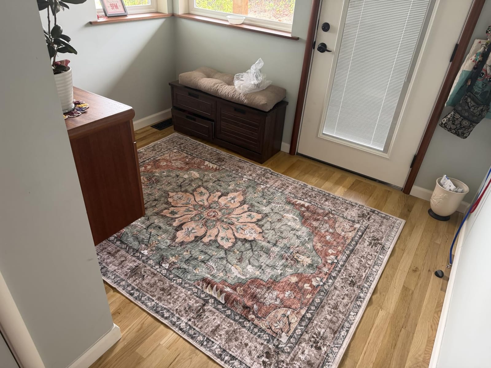 RELEANY Washable Area Rug, Small 2'x3', Brick/Brown/Green, Non-Slip, Water Repellent, Pet Friendly, Easy to Clean, Vintage Floral Boho Decor for Kitchen Entryway Bathroom customer photo 2