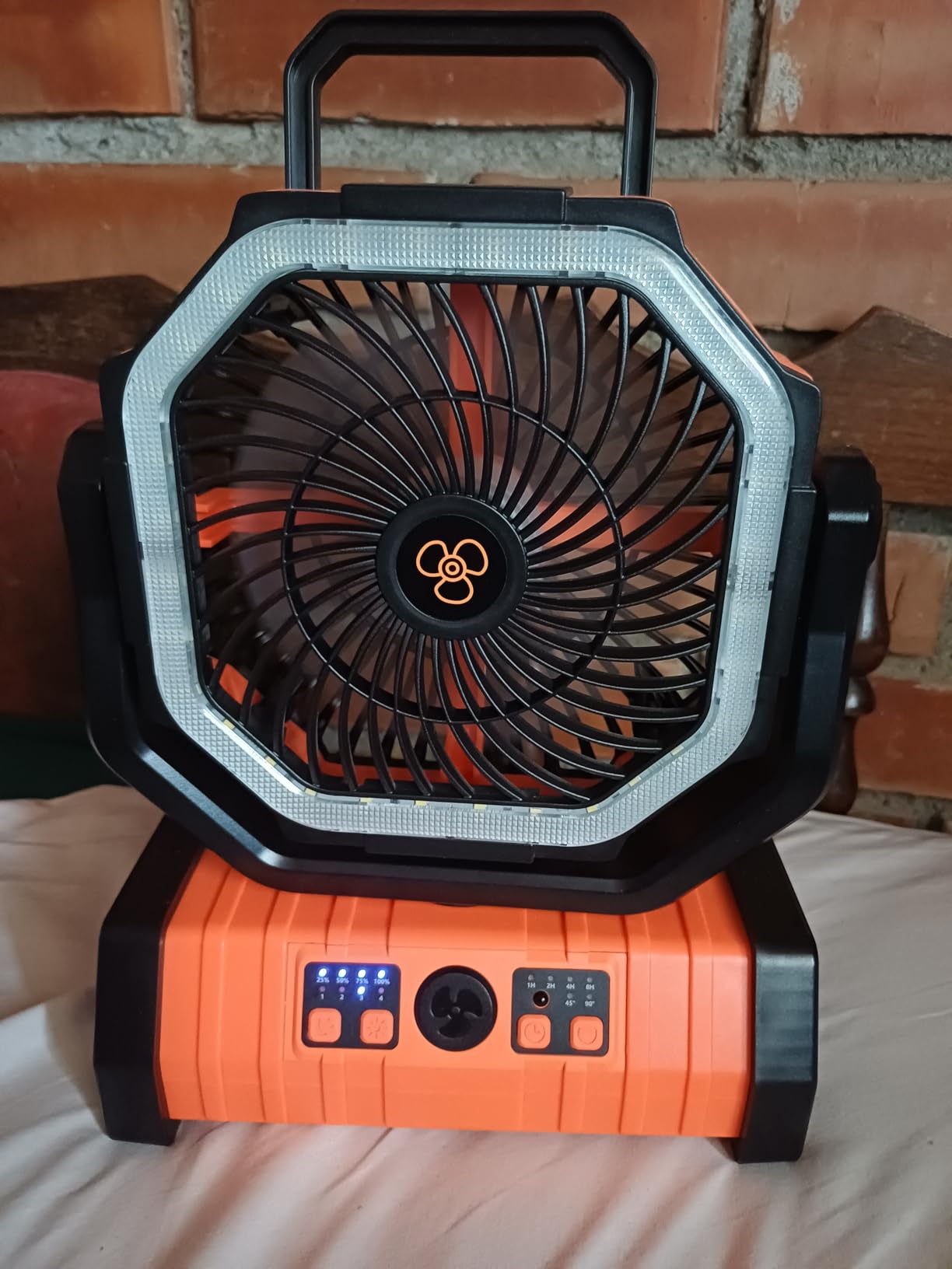Camping Fan - 20000mAh Battery Powered Fan Rechargeable with LED Lantern - Portable Outdoor Tent Fans with Hanging Hook 4 Speeds Wind Remote Control, Black and Orange customer photo 1