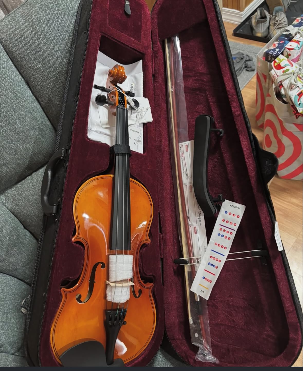 PHOENIX Violin 4/4 Full Size Kit for Beginner Adults and Students with Rosewood Bow, Extra Strings and Bridge, Rosin, Tuner, Case, Mute, Fingerboard Stickers, and Shoulder Rest customer photo 2