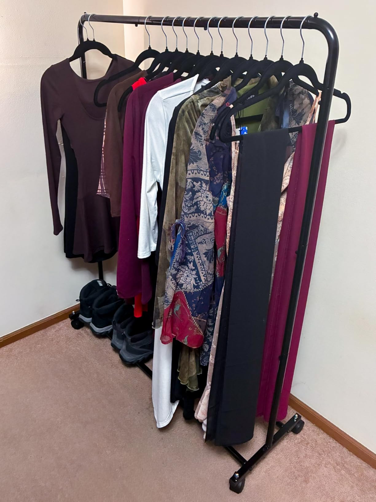 Simple Trending Clothing Rack, Portable Garment Rack, Clothes Rack, Black | Metal Frame, Bottom Shelf, 360° Lockable Wheels, Anti-Slip Stoppers, Bedroom, Laundry Room customer photo 2
