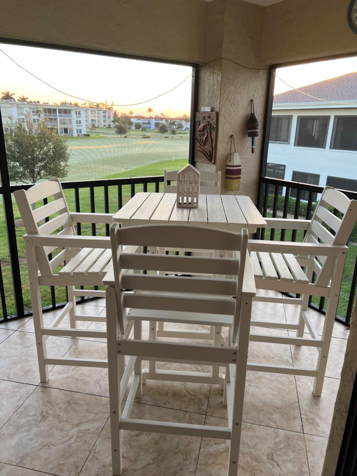 SERWALL 5 Pcs HDPE Bar Height Adirondack Chairs and Bar Table Set, White | Balcony Adirondack Chairs and Pub Table Set, All Weather Patio Bar Set, Outdoor Bar Stools Furniture Set customer photo 2