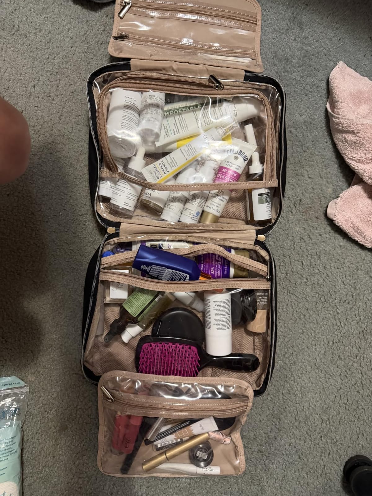 NISHEL Travel Toiletry Bag for women, Portable Hanging makeup Organizer | for Travel-Sized Shampoo, Conditioner, Brushes Set, makeup Accessories, Medium Size, Pink customer photo 2