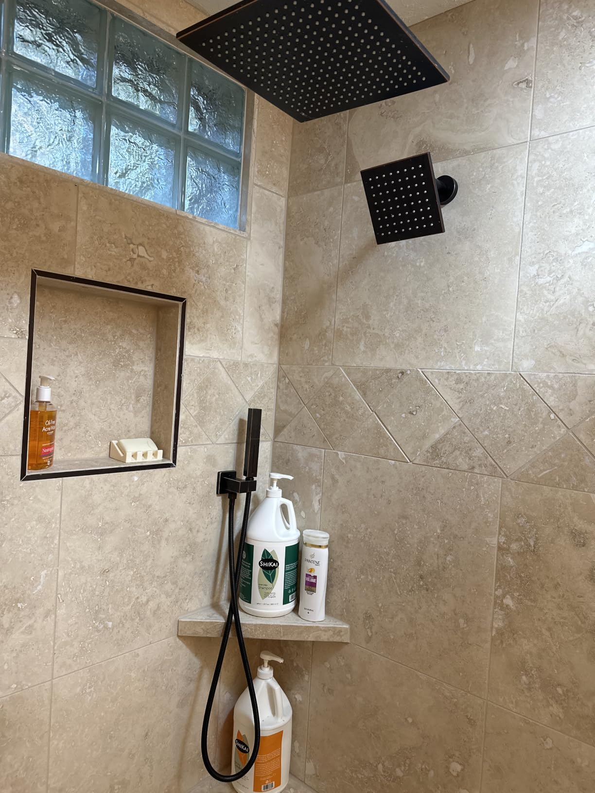 VANFOXLE Shower Faucet Set Matte Black Modern Shower System | Push Button Diverter, 10 Inch Ceiling Mount Rain Head Increased Thick, 6 Inch Side Head, 2-in-1 Handheld Sprayer customer photo 2