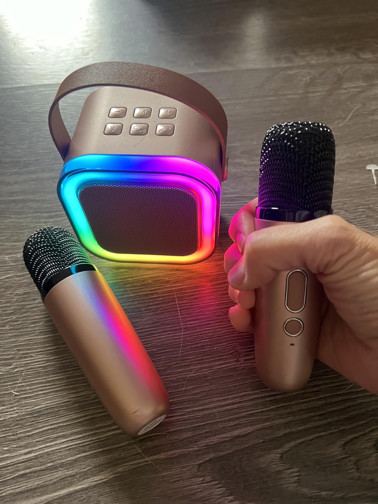 Mini Karaoke Machine, Portable Bluetooth Speaker & 2 Wireless Microphones | Karaoke Player Karaoke Microphone For Family Home Party Outdoor With HI-FI Sound | 5 Magic Sound | PA System | USB | TF | AUX customer photo 1