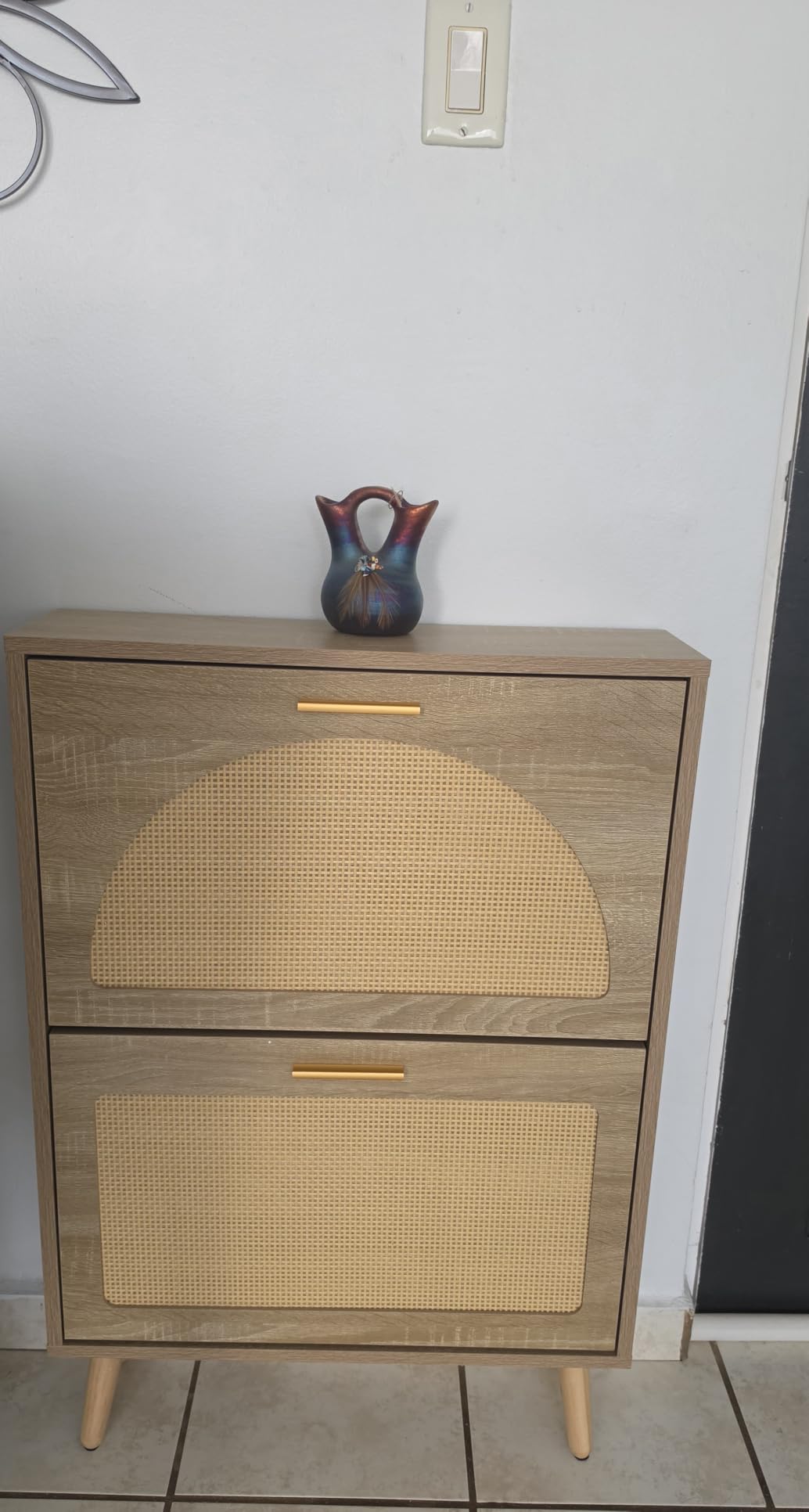 VEVOR Shoe Cabinet with 2 Flip Drawers, Shoe Storage Cabinet for Entryway, Free Standing Shoe Storage Organizer with Rattan Doors for Heels, Boots, Slippers in Hallway, Living Room customer photo 1