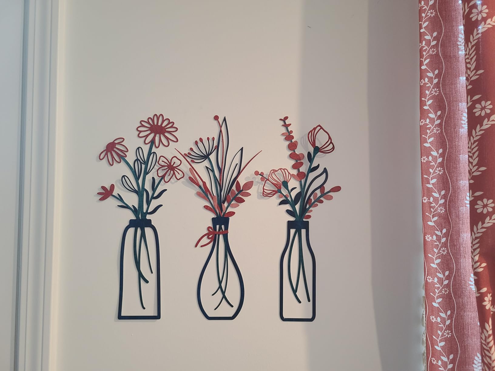 Pigort 3 Pieces Metal Flowers Wall Art- Rustic Farmhouse Decor Minimalist Decor for Living Room Bathroom Bedroom Dining Room, Housewarming Gifts Christmas Decoration(Beige, Vase-C) customer photo 1