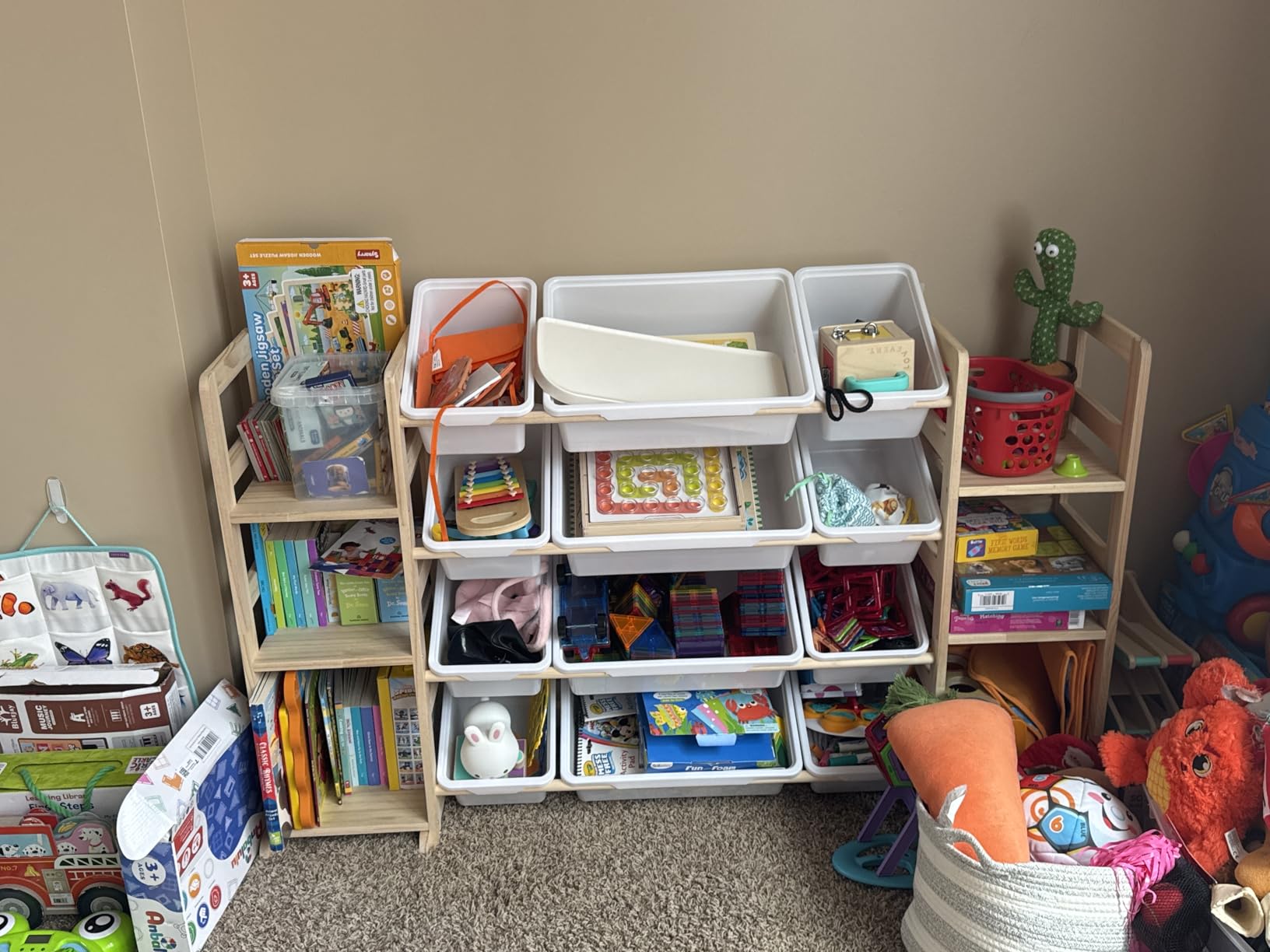 Toy Storage Organizer - Toy Organizers and Storage with Bookshelf, Toy Storage Shelf with 3 Shelves and 12 Storage Bins, Kids Bookshelf and Toy Storage for Kids Room, Playroom, Bedroom, Nursery, White customer photo 2