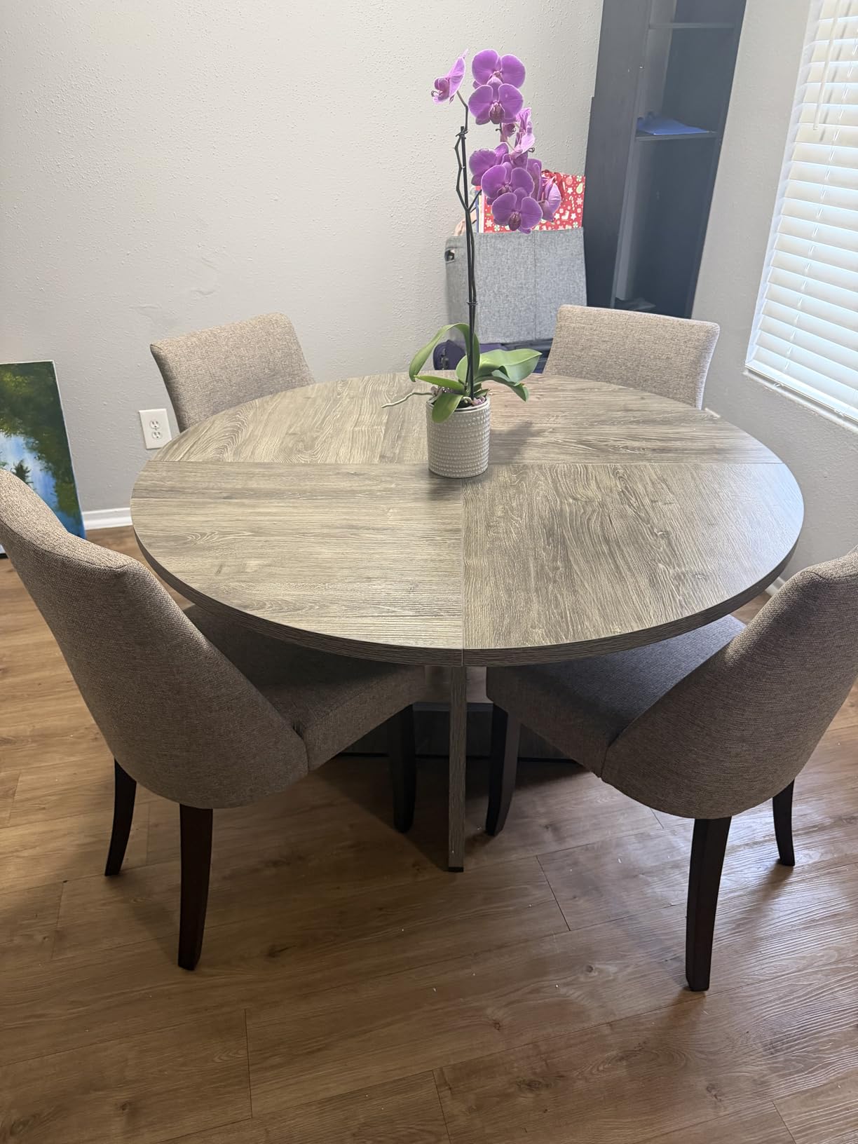 Tribesigns 47 inch Round Dining Table Wood Kitchen Table for Dining Room, Farmhouse Accent Furniture with Wooden Tabletop and Cross Base, Black customer photo 1