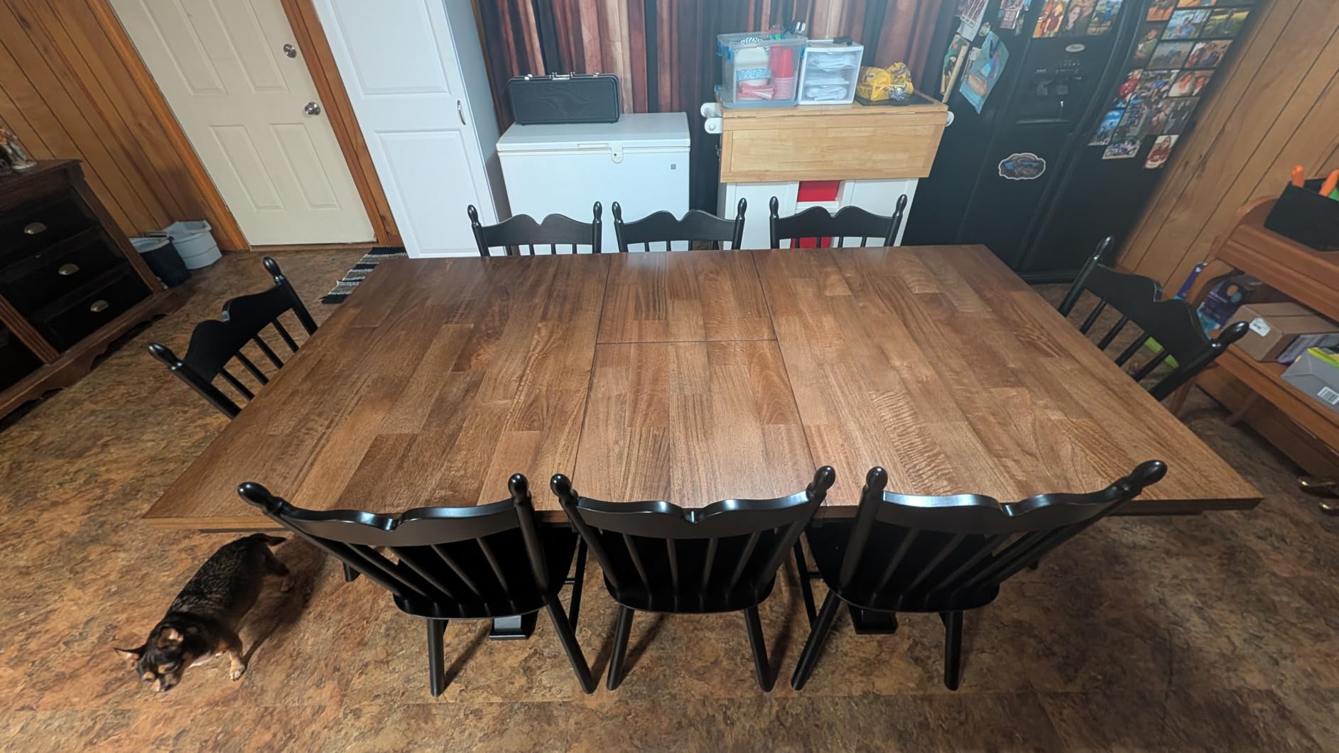 Signature Design by Ashley Wildenauer Extendable Dining Table, Farmhouse | Hardwood solids, Mango wood veneer, MDF substrate, Trestle base, Self-storing butterfly leaf, Seats 8, 60 to 78 inch length customer photo 1