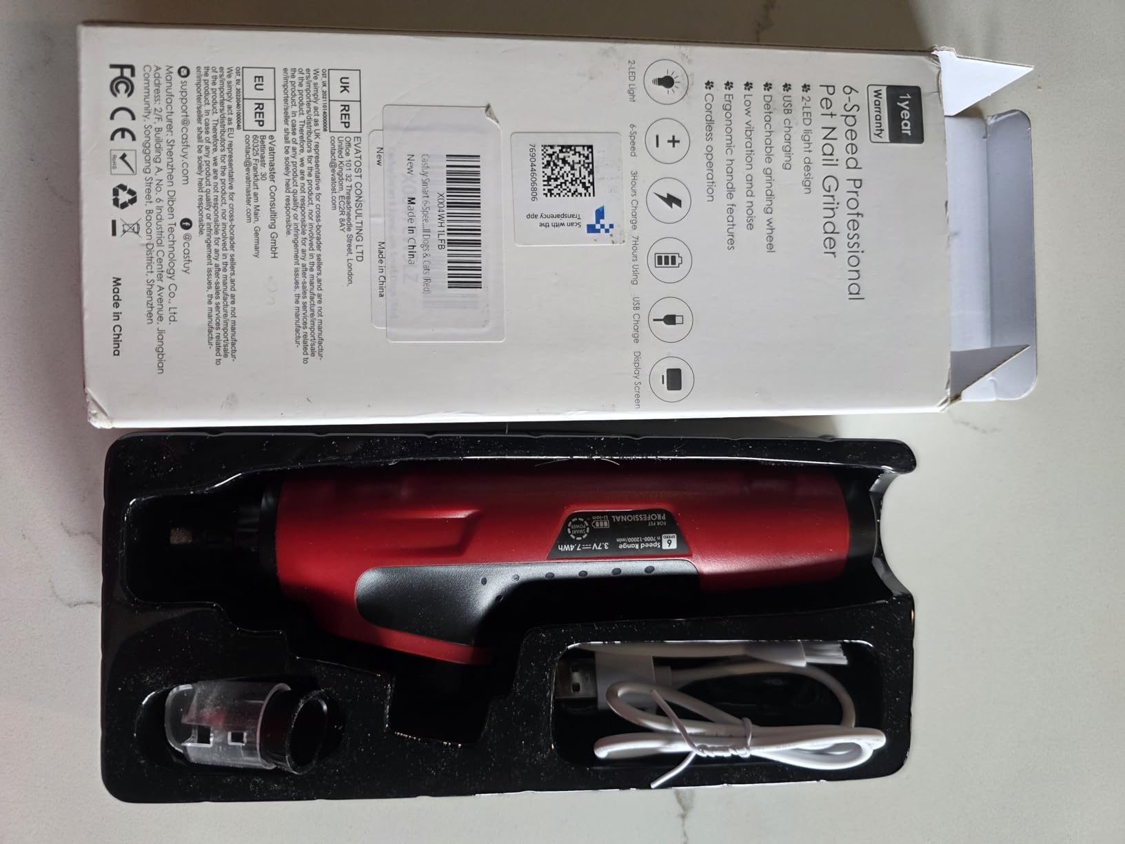 Casfuy Smart 6-Speed Dog Nail Grinder - 50% More Power Pet Nail Grinder with 2 LED Lights Quiet Rechargeable Electric Dog Nail Trimmers File Toenail Grinder for Large Medium Small Dogs & Cats (DB) customer photo 1